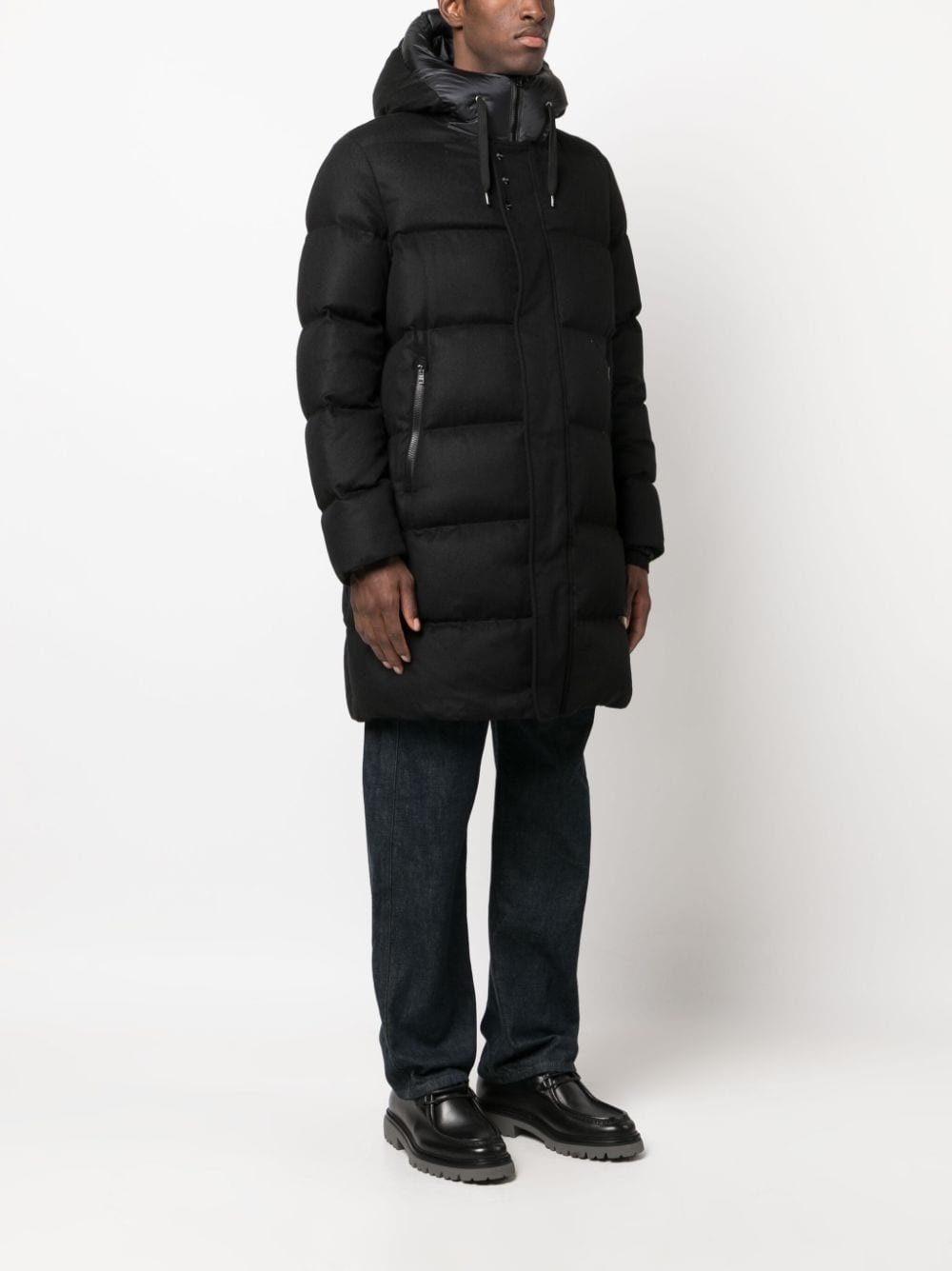 hooded padded mid-length coat - 3