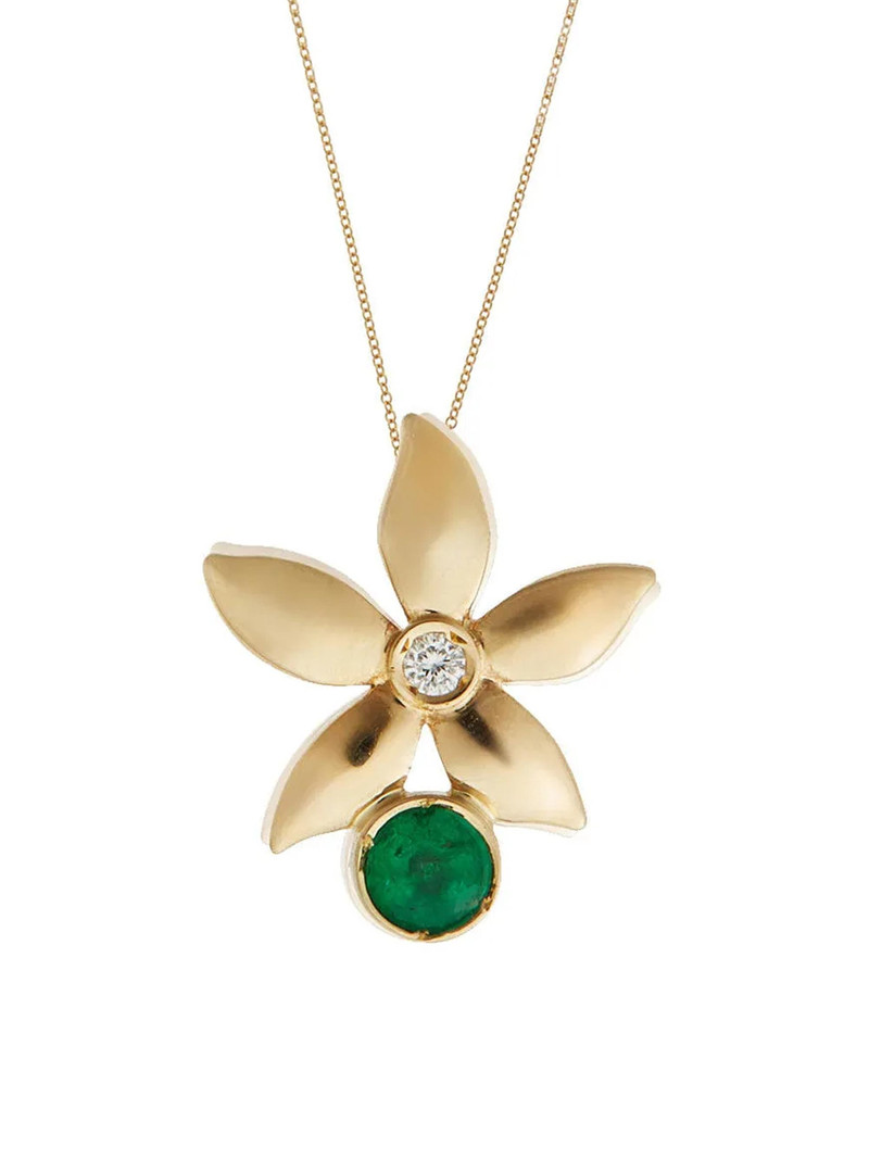 Women's Blossom Waterfall Flower Charnière 18K Yellow Gold, Emerald & 0.02 TCW Diamond Pendant Neckl 1