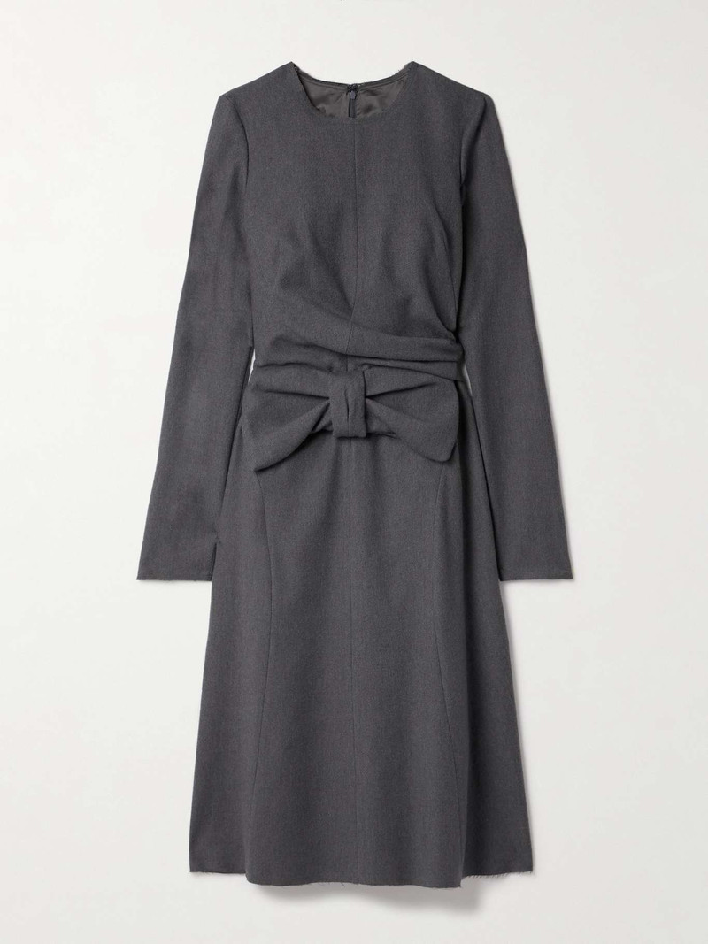 Bow-embellished cotton and wool-blend twill midi dress 1