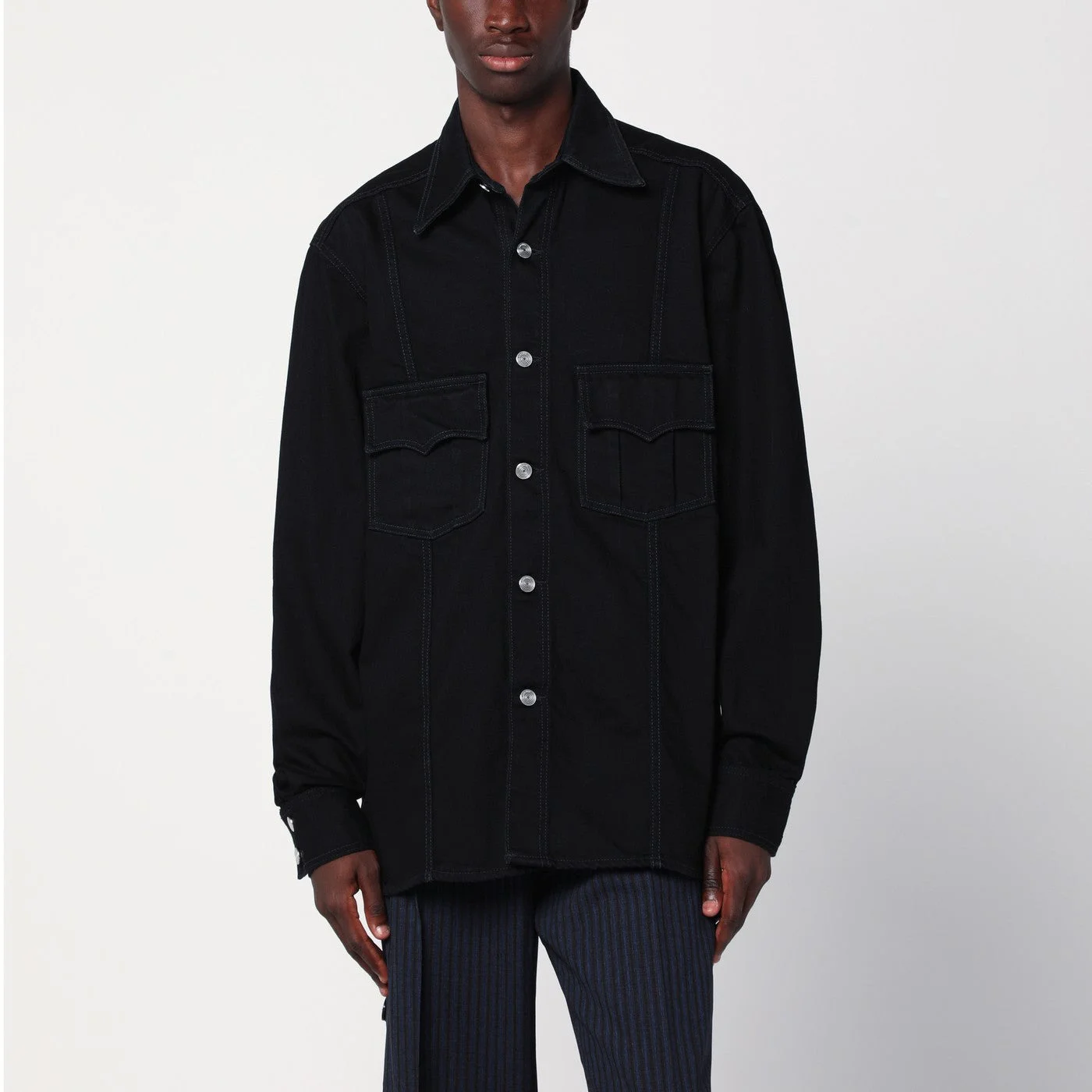 Black denim shirt jacket - 1