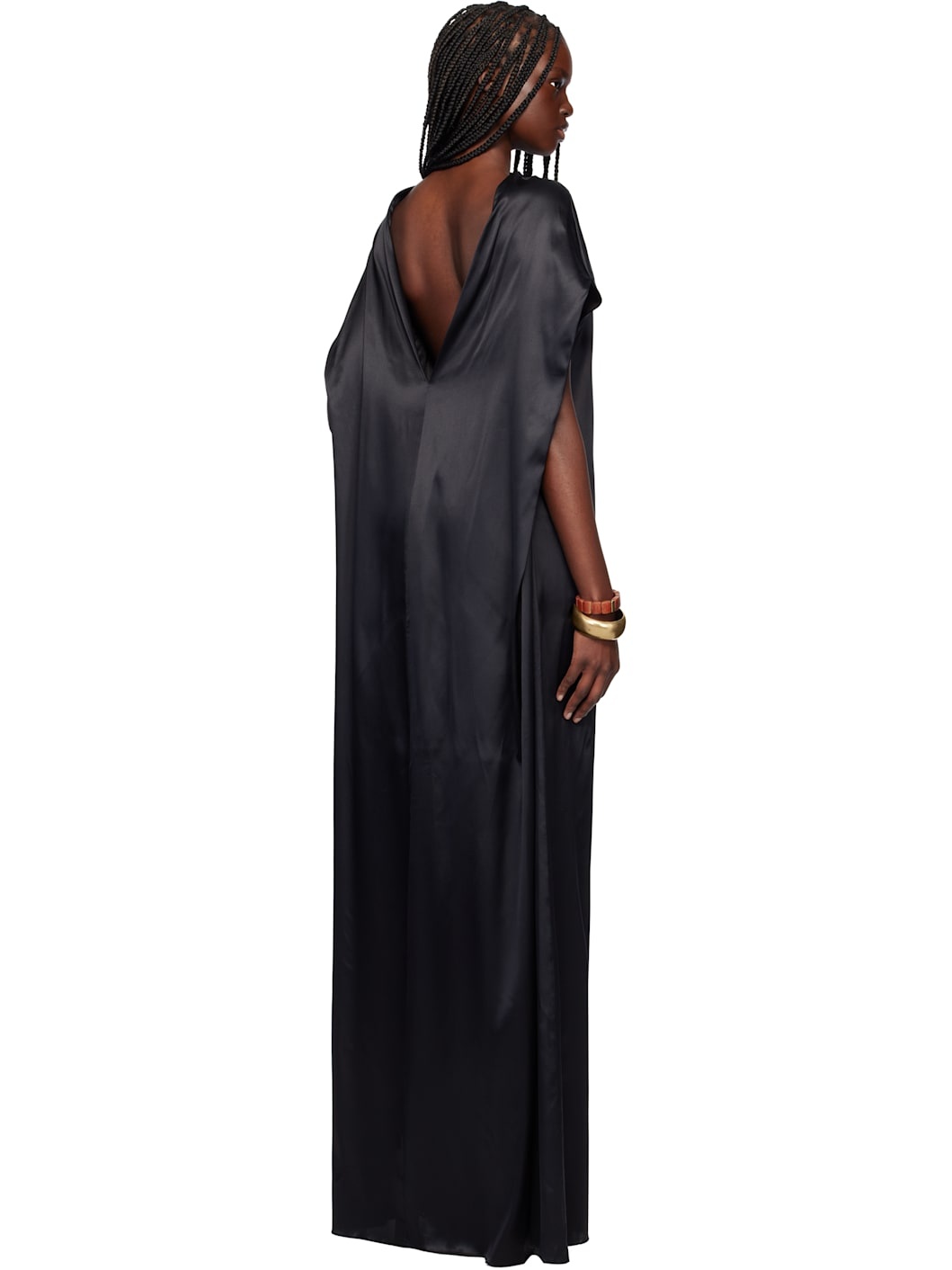 Black Silk Floor Length Maxi Dress - 3
