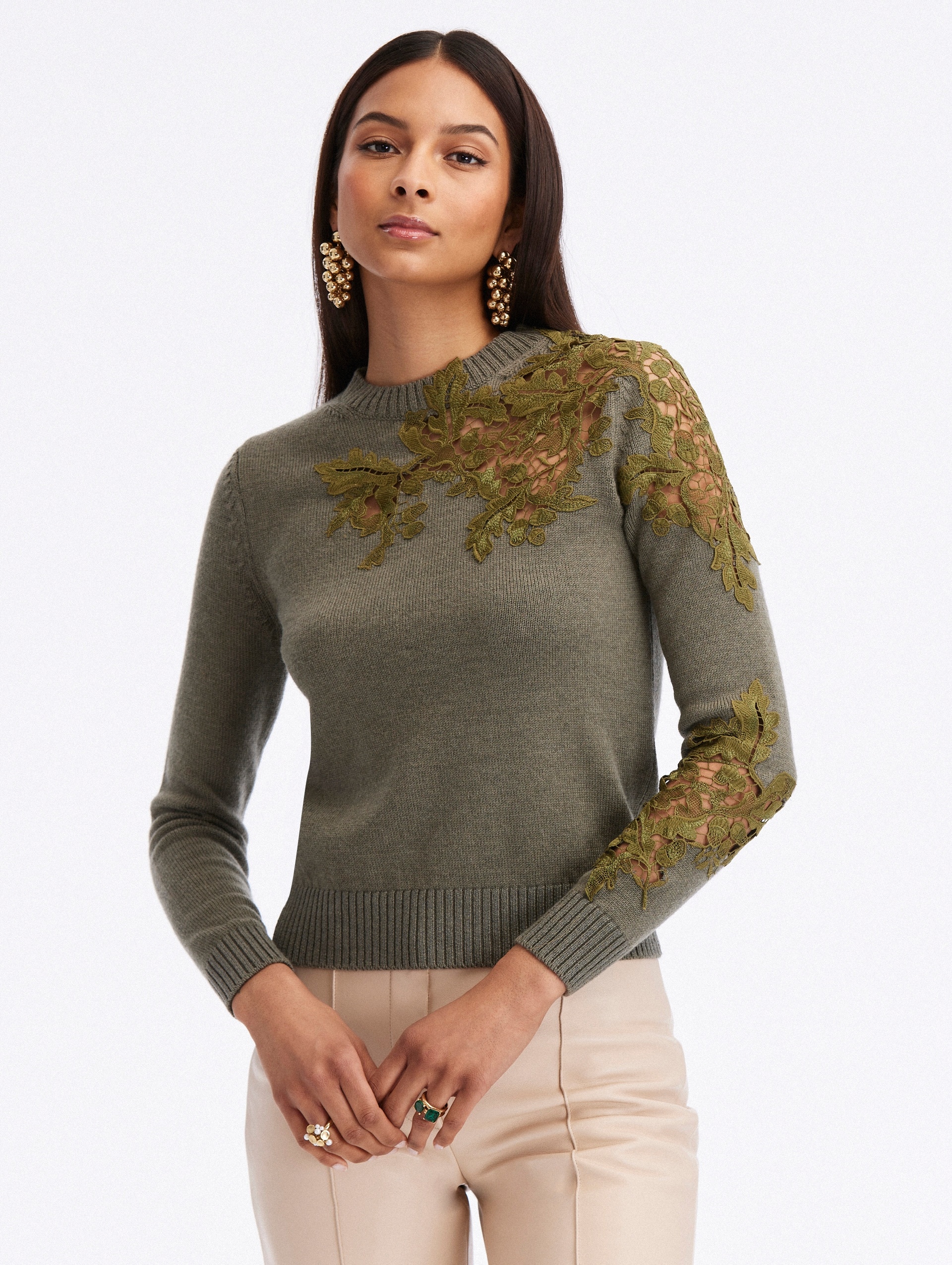 Oscar de la Renta ACORN LACE INSET PULLOVER oscardelarenta