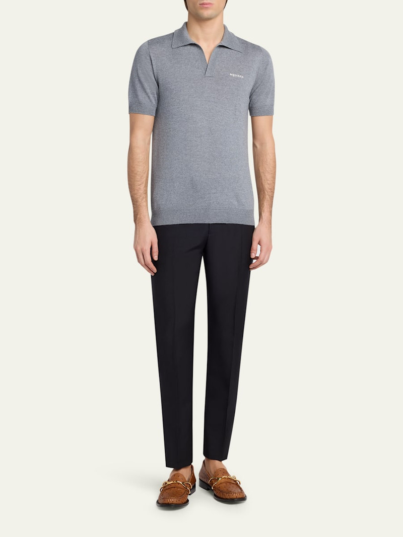 Alexander McQueen Men's Wool Knit Johnny Collar Short-Sleeve Polo Sweater outlook