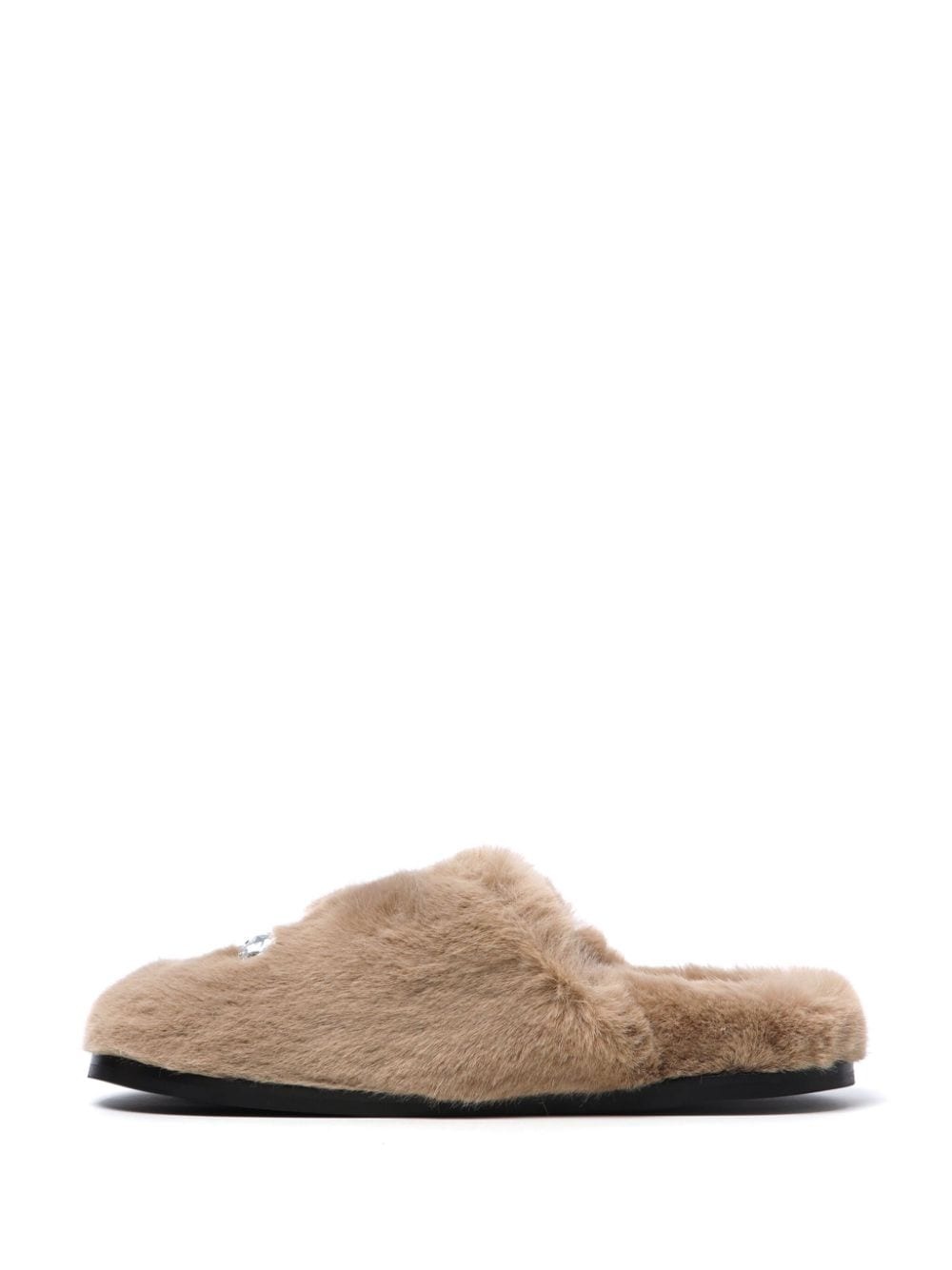 crystal-embellished faux fur slippers - 5