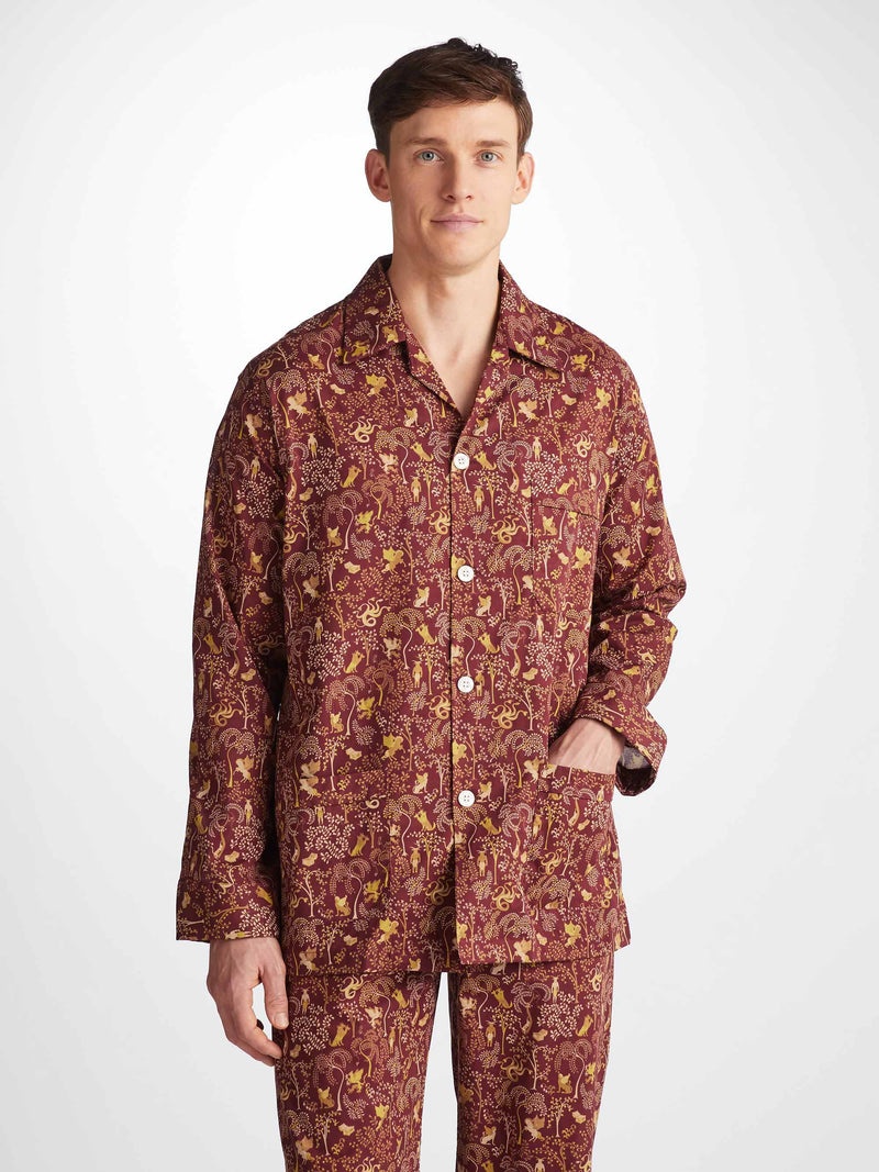 Men's Classic Fit Pajamas Ledbury 74 Cotton Batiste Burgundy - 4