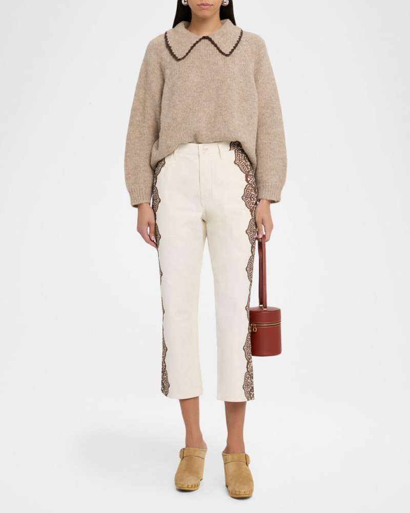 THE GREAT. The Lace Print Wide-Leg Jeans outlook