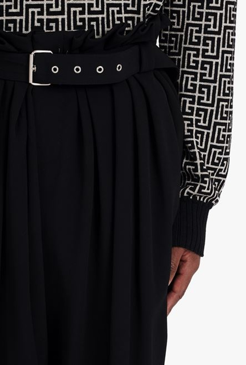 High-waisted black pleated crepe harem cut pants 6