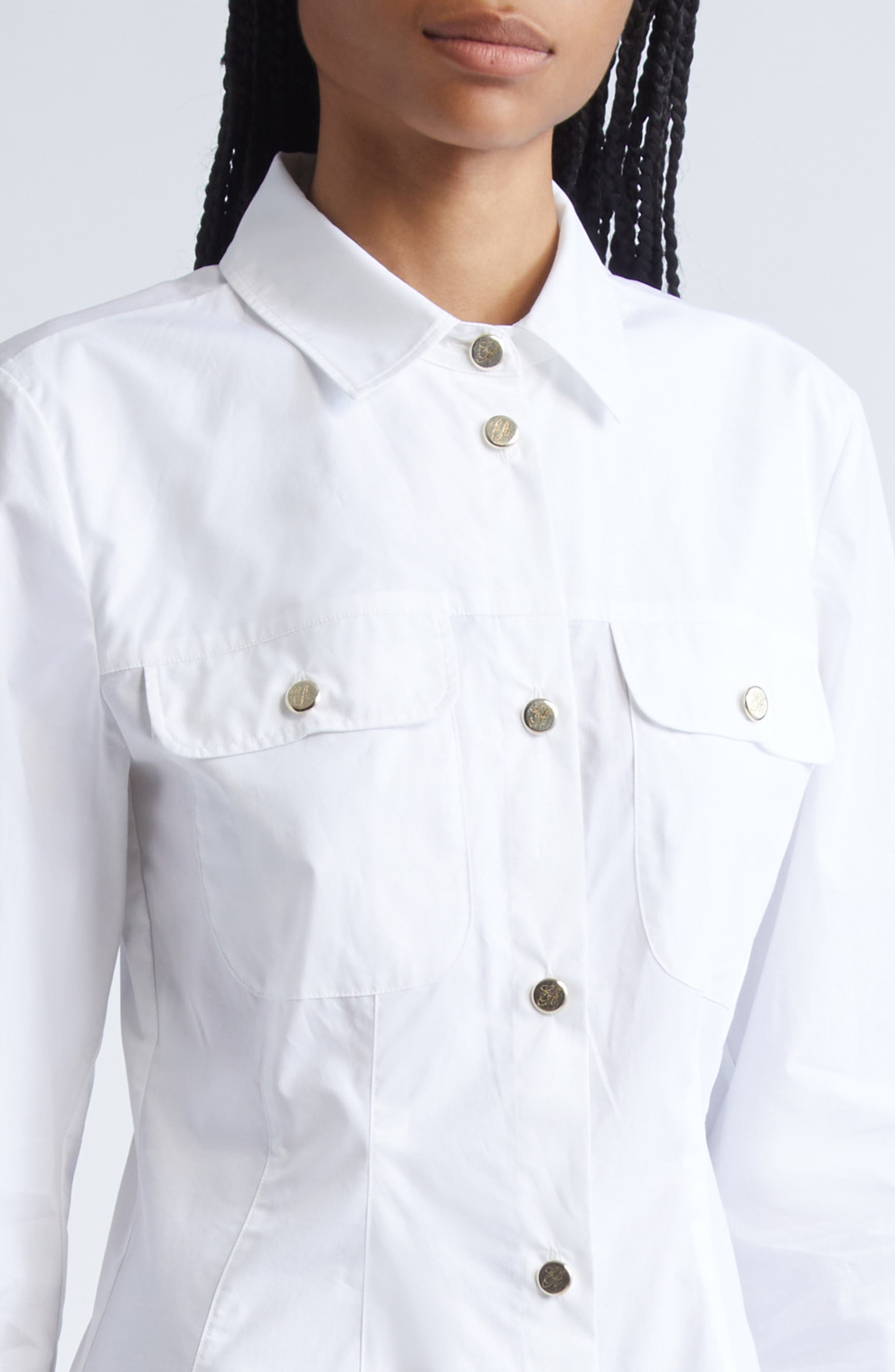 Emporio Armani Long Sleeve Cotton Poplin Button-Up Shirtdress in Solid White at Nordstrom - 4