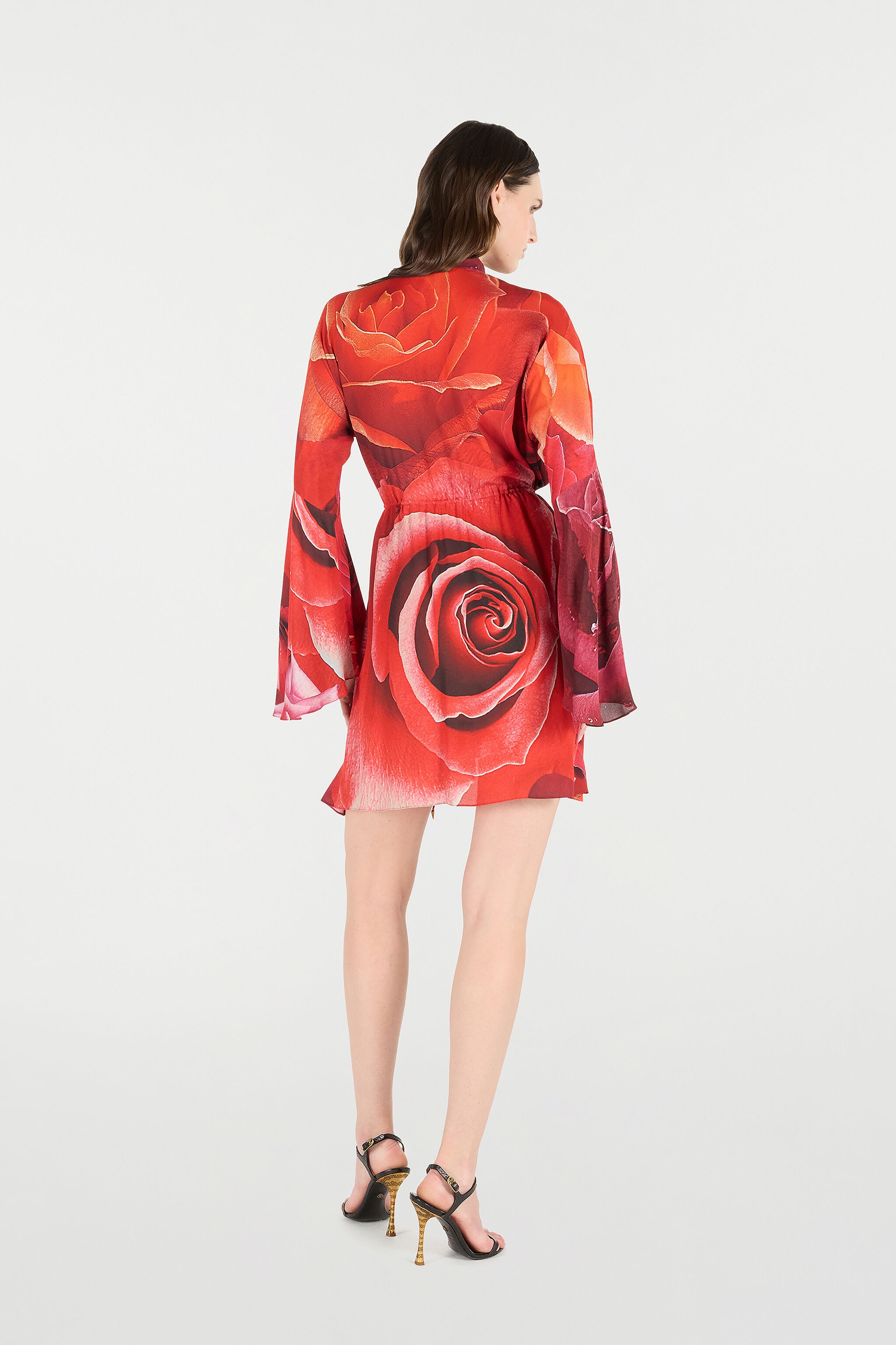 Rose-Print Mini Dress With Pussy-Bow - 4
