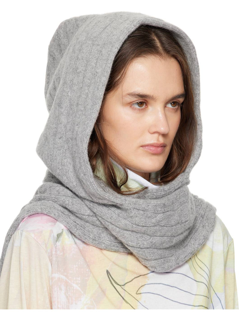 OPEN YY Gray Convertible Cable Knit Hooded Scarf outlook