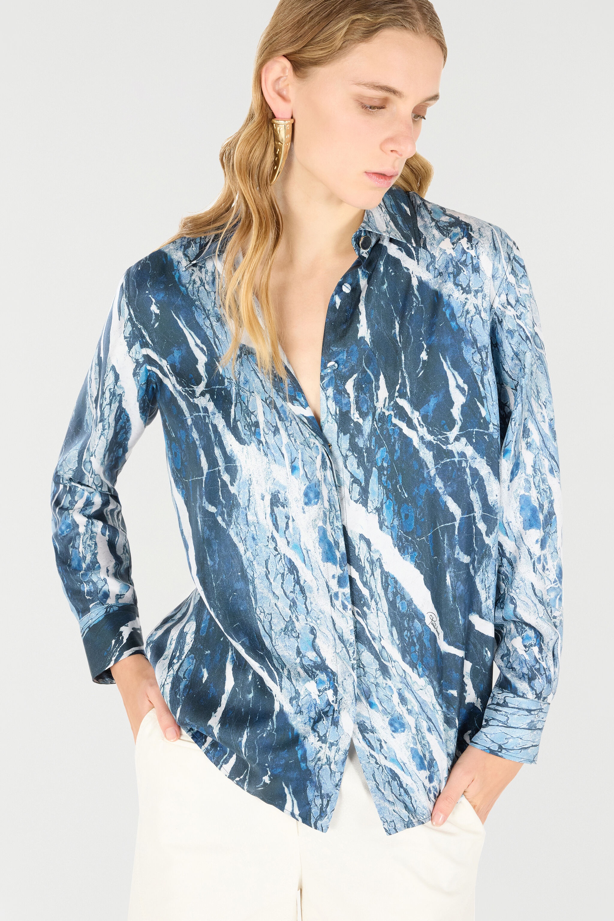 Marble-Print Shirt - 7