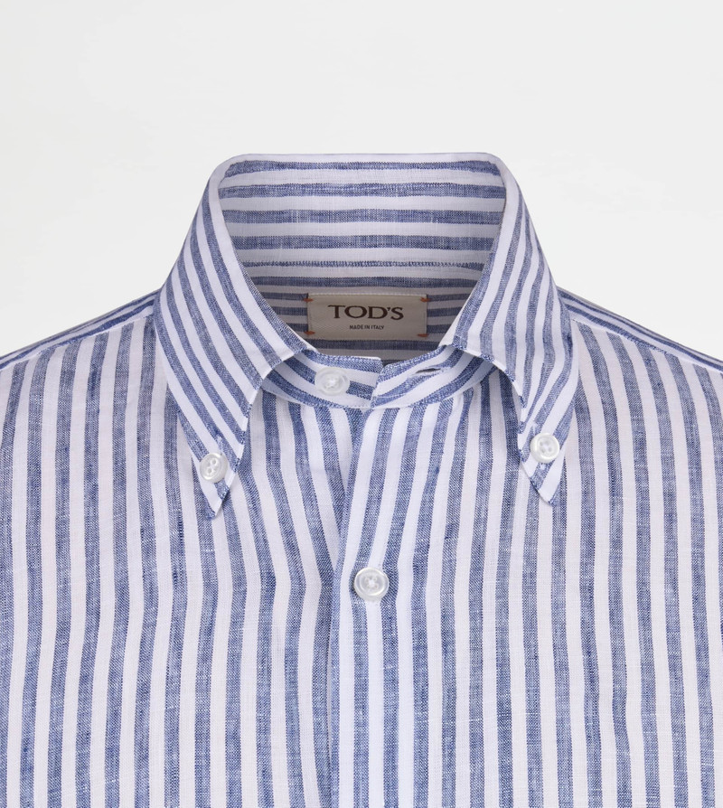 Tod's BUTTON DOWN SHIRT IN STRIPED LINEN - BLUE outlook
