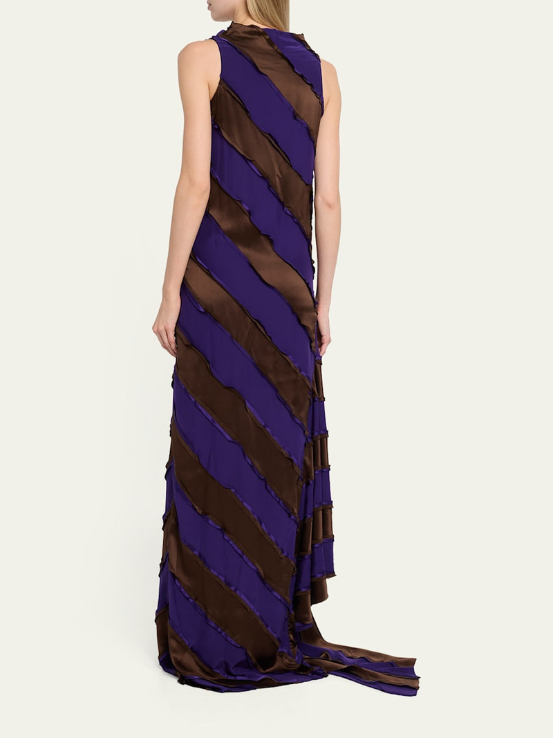 Cowl-Neck Striped Silk Asymmetric Maxi Dress 3
