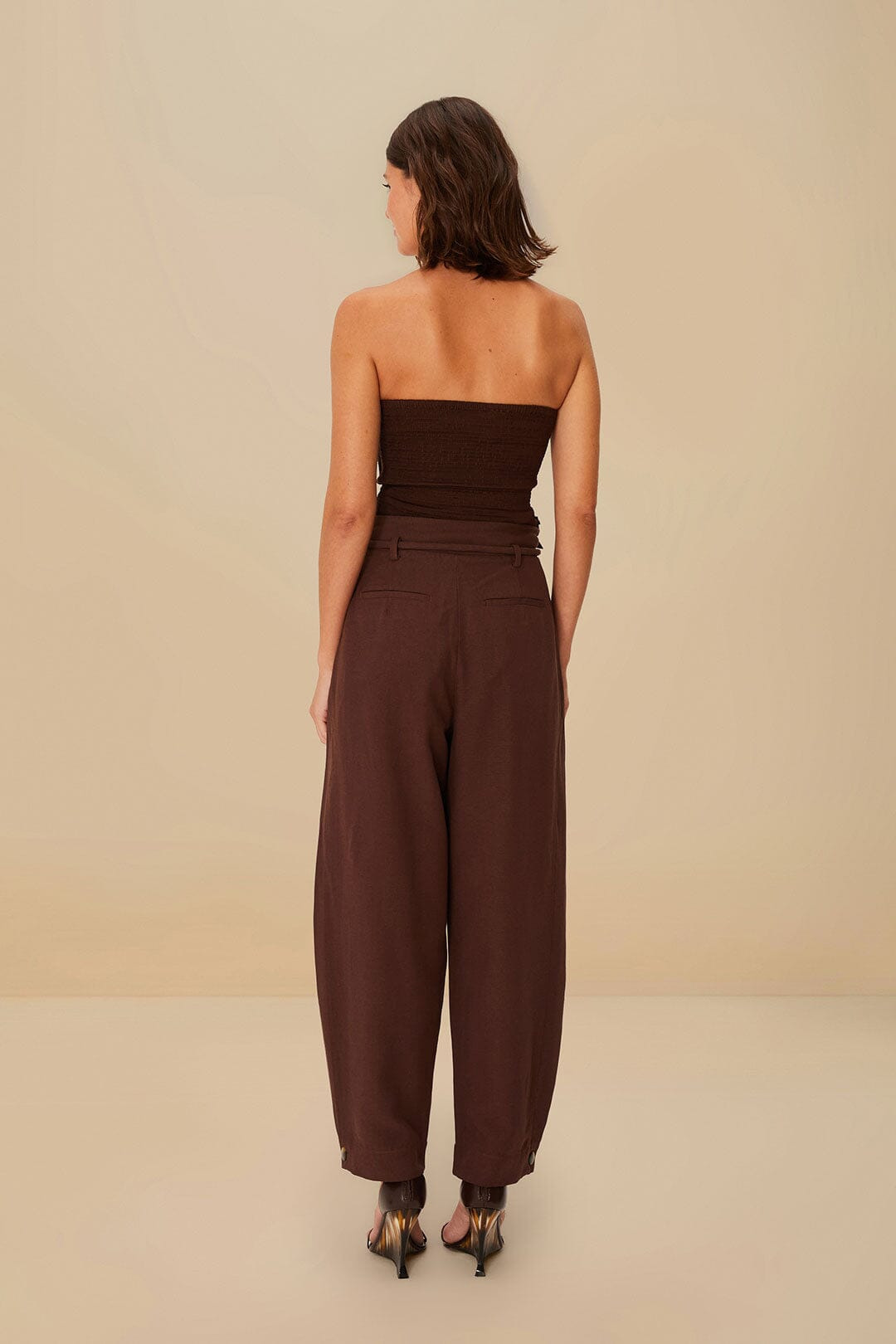 Coffee Topstitched Clochard Pants - 3