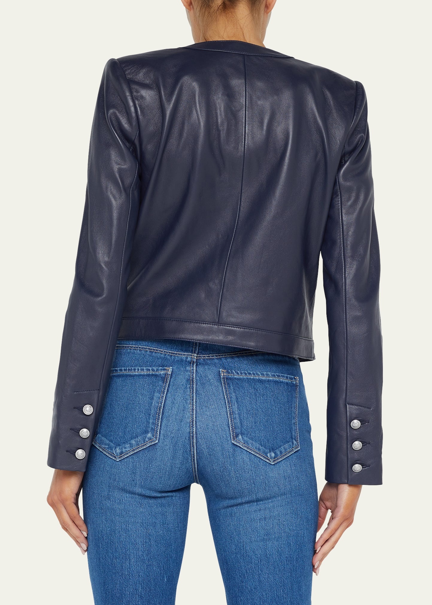 Jayde Collarless Leather Jacket - 3