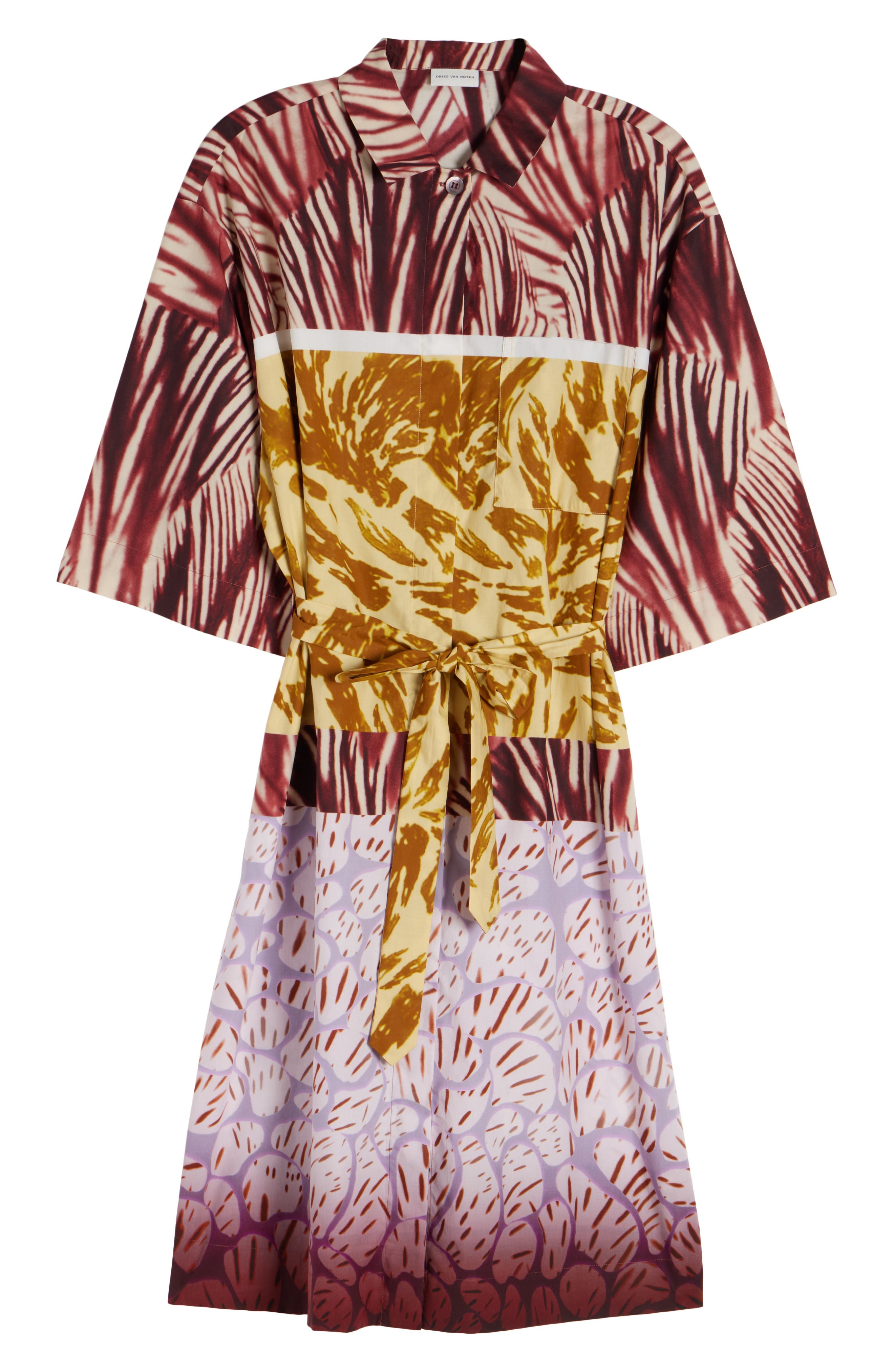 Dries Van Noten Doralia Mixed Print Belted Shirtdress in Burgundy at Nordstrom - 5