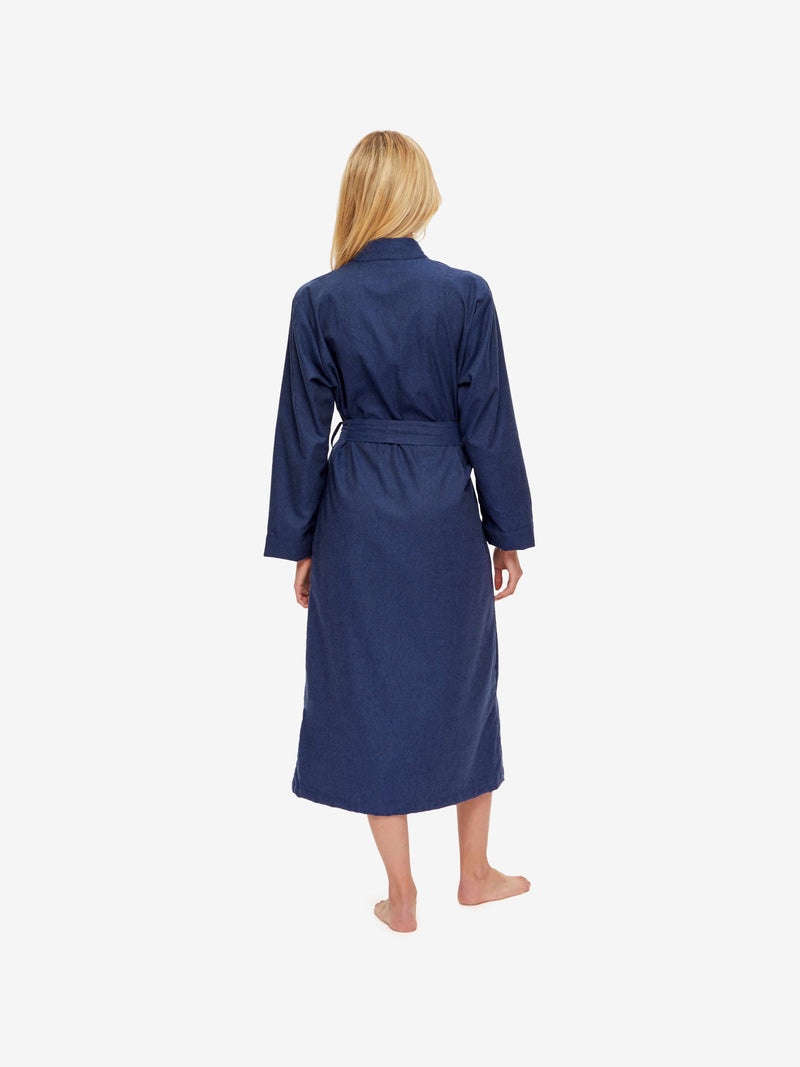Women's Long Dressing Gown Balmoral 3 Brushed Cotton Navy - 4