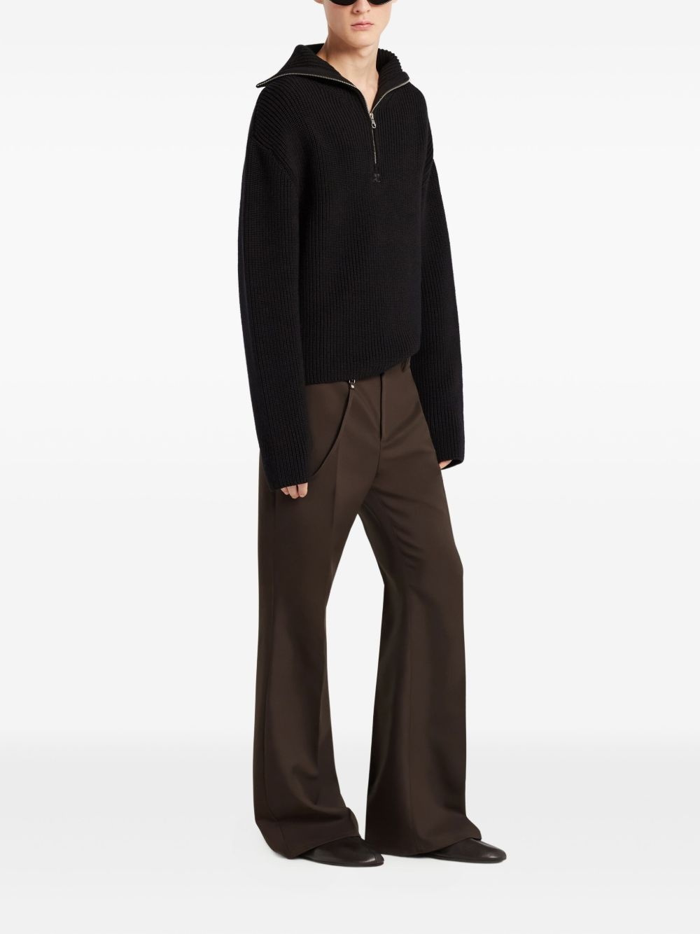 zip-neck ribbed-knit sweater - 3