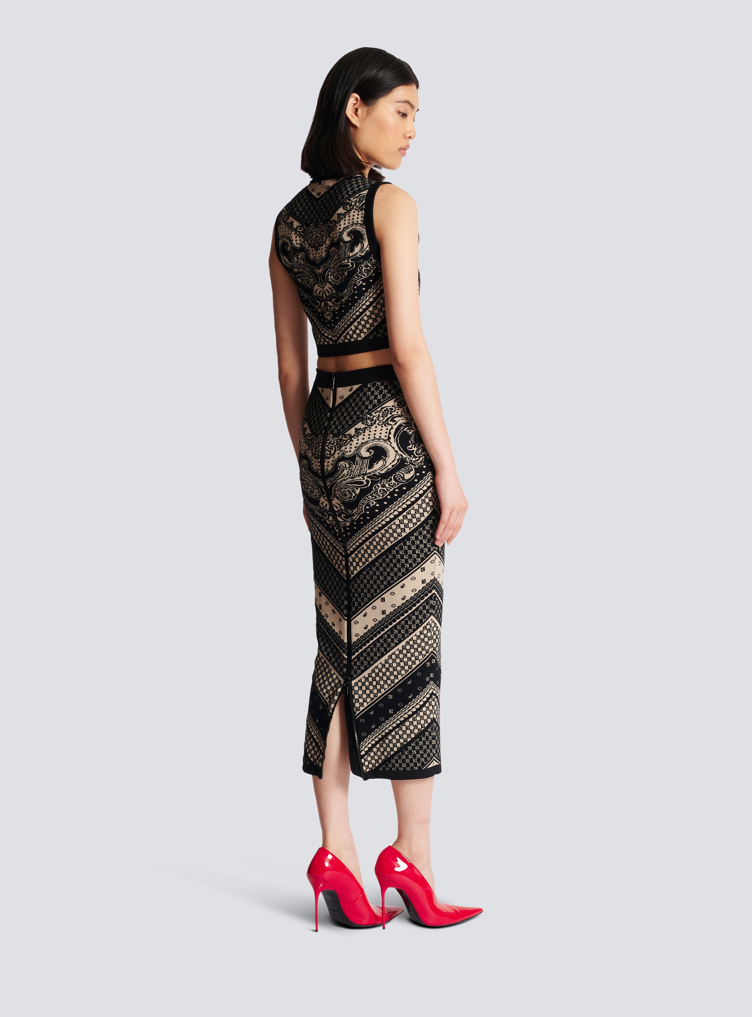 Monogram and paisley knit skirt - 4