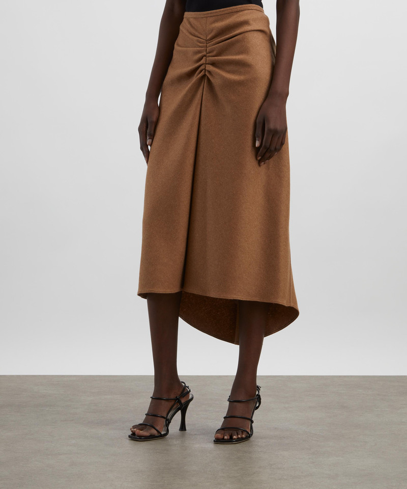 Victoria Beckham Toffee Melange Gathered Waist Midi Skirt outlook