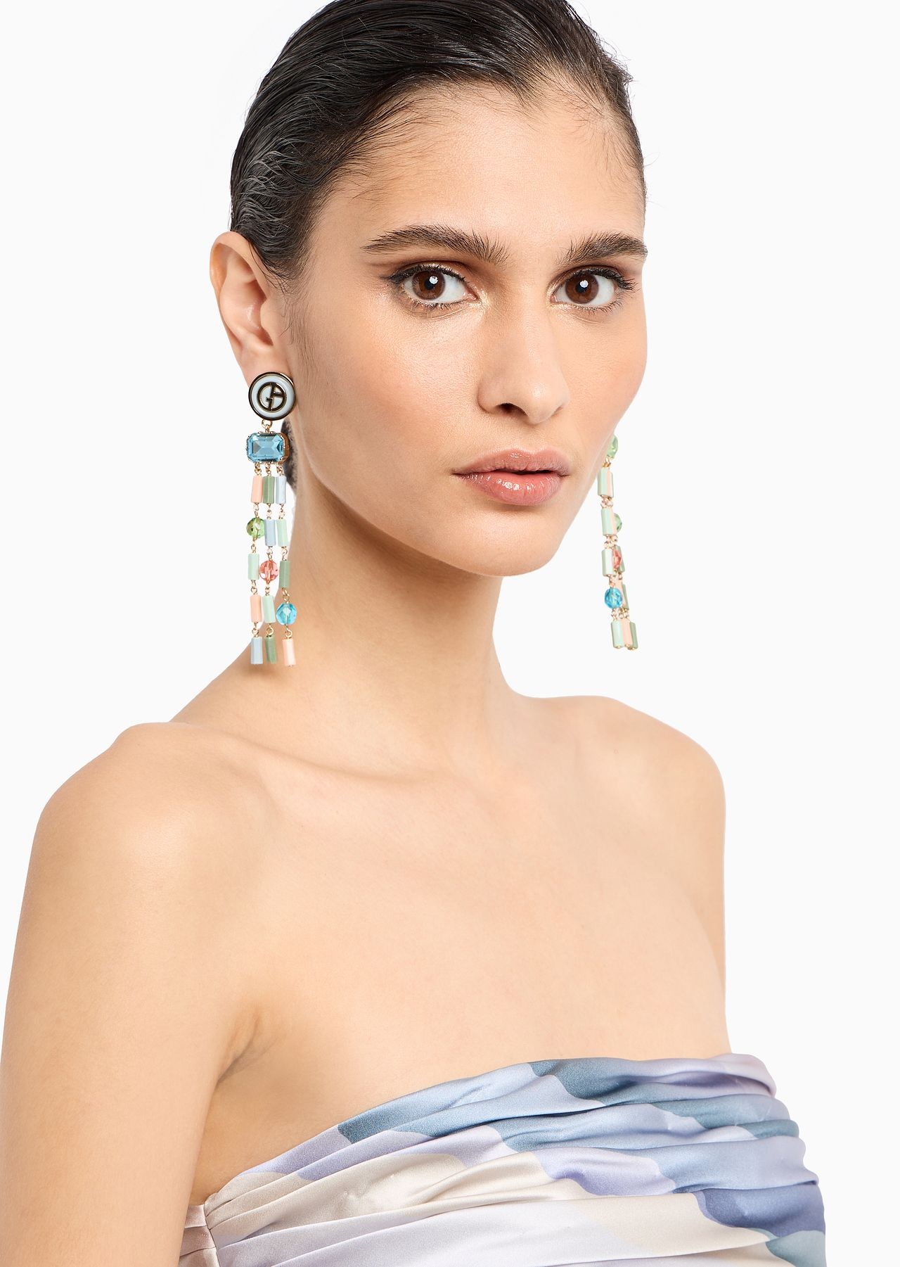 Resin and crystal clip-on pedant earrings - 3