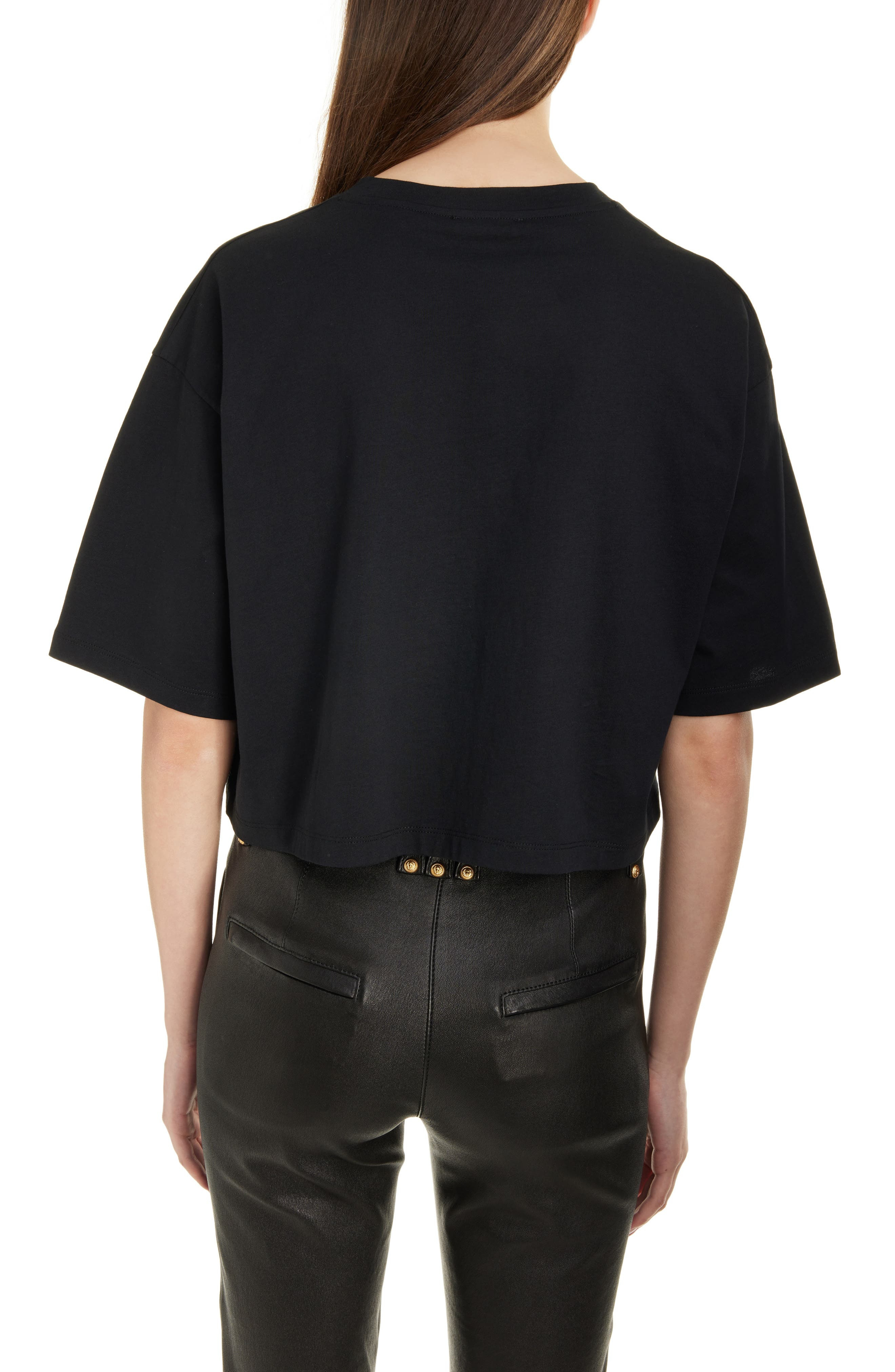 Balmain Logo Crop Cotton Graphic T-Shirt in Eab Black/White at Nordstrom - 3