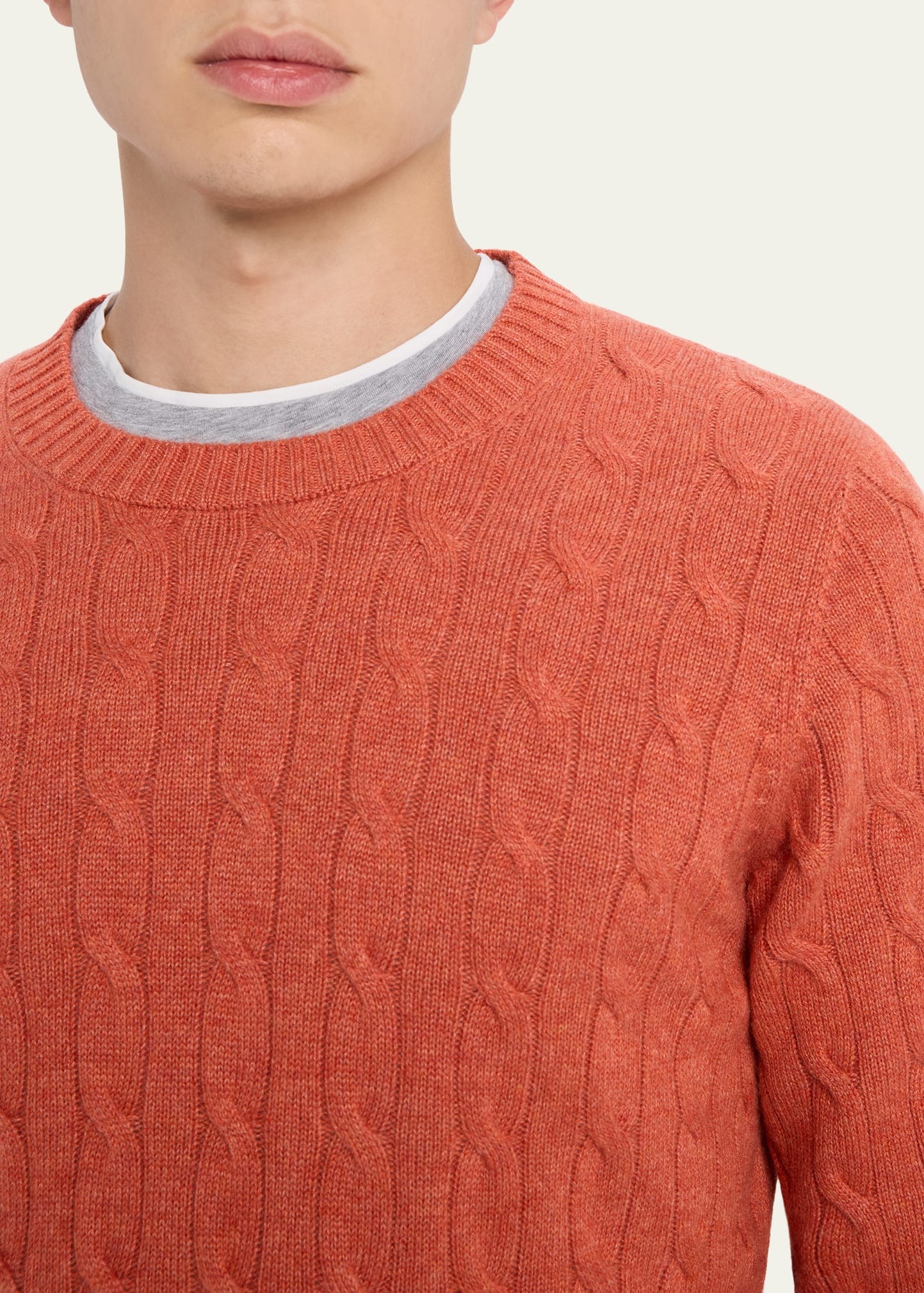 Men's Cashmere Cable Knit Crewneck Sweater - 5