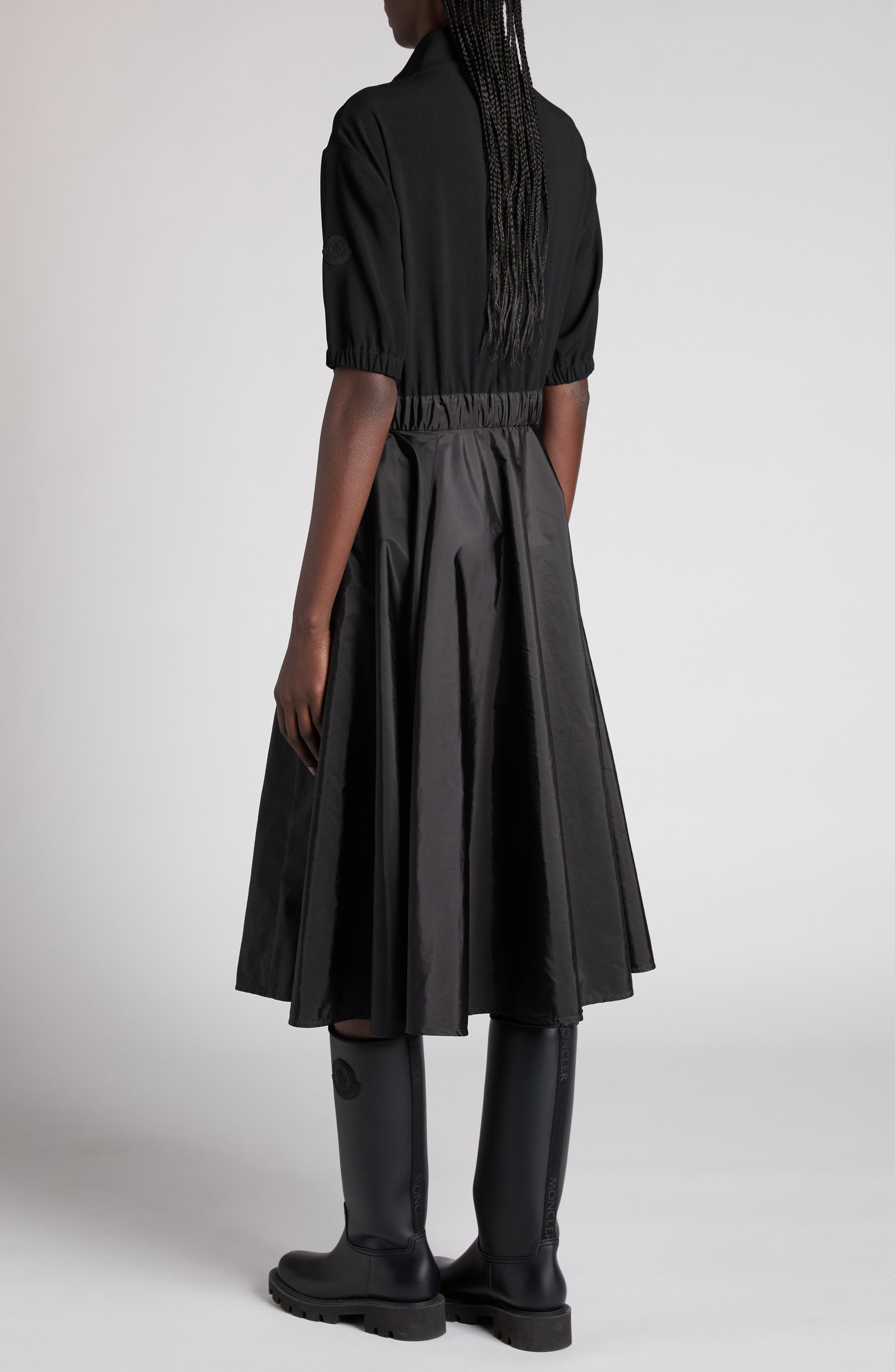 Moncler Mixed Media A-Line Dress in Black at Nordstrom - 2