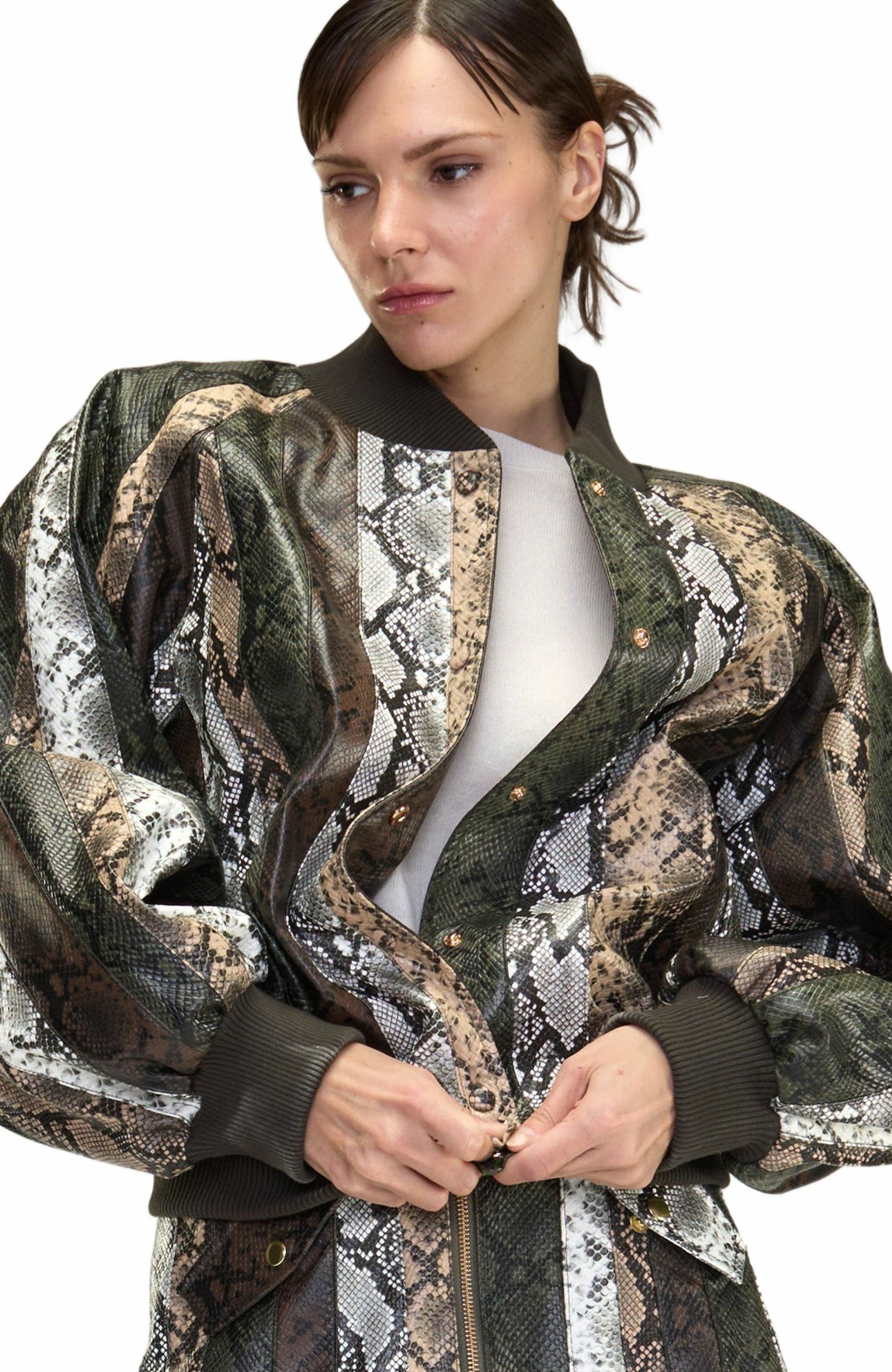 Cynthia Rowley Snake-Embossed Vegan Leather Bomber Jacket in Multi at Nordstrom - 8