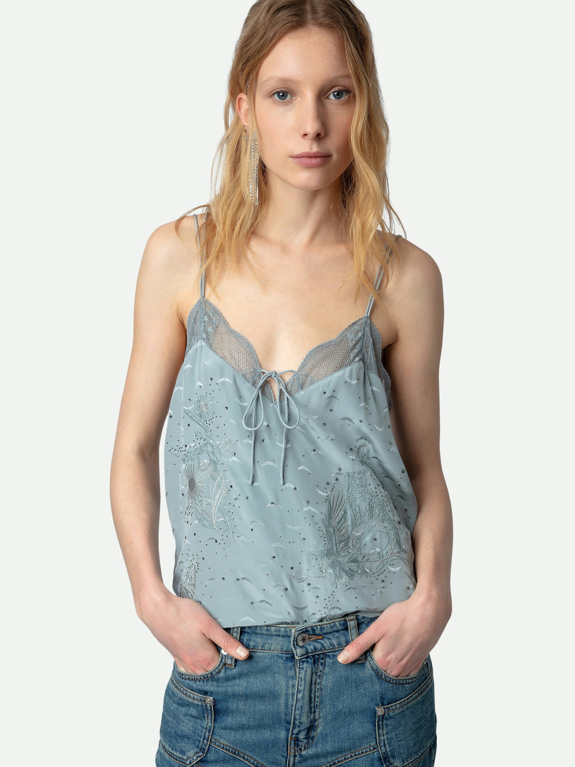 Capela Diamanté Silk Jacquard Camisole - 7