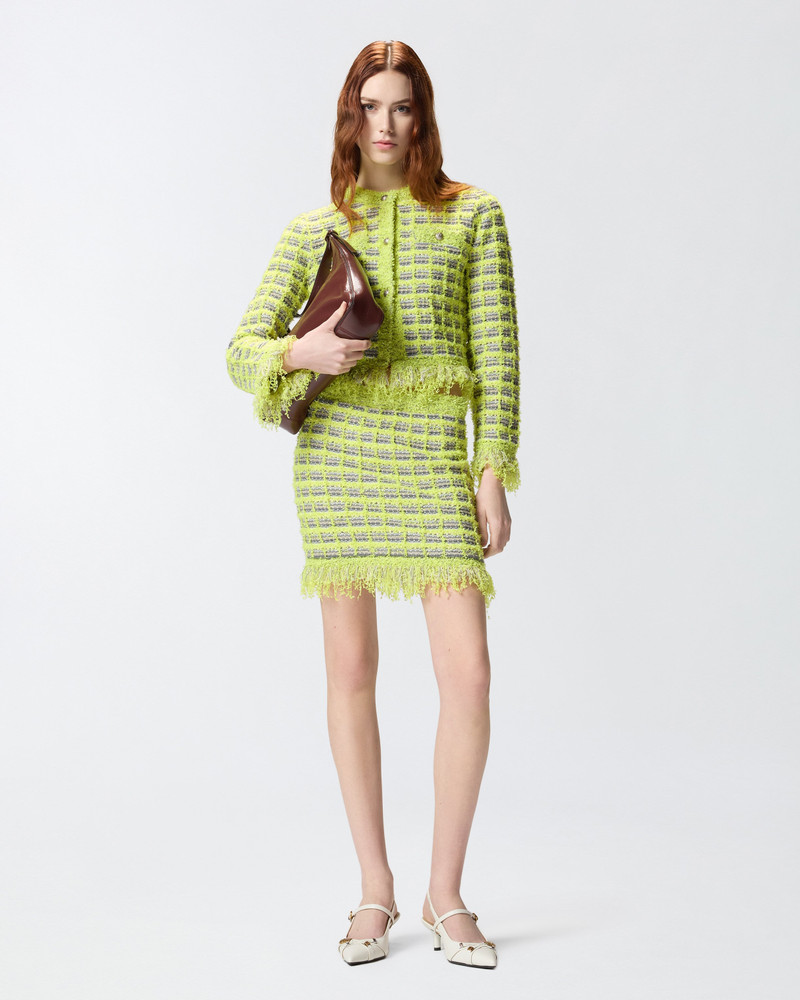 MINI SKIRT IN BASKETWEAVE AND FRAYED KNIT 3