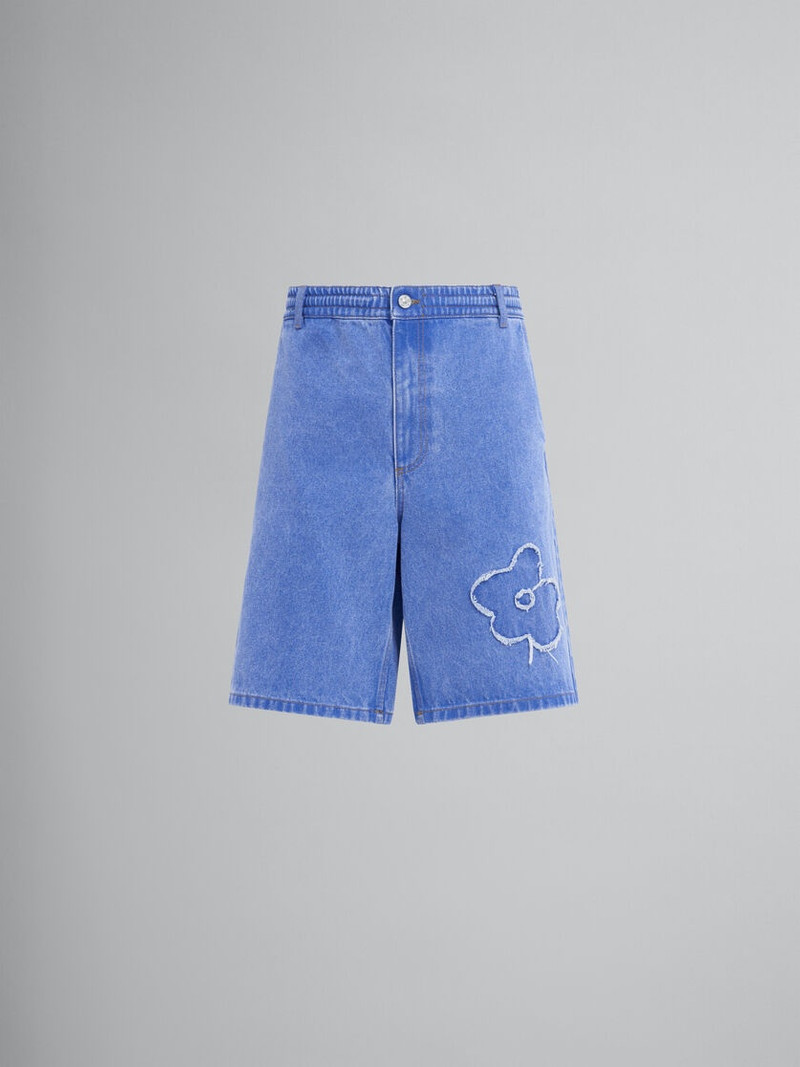 LIGHT BLUE DENIM SHORTS WITH PATCH DETAIL 1