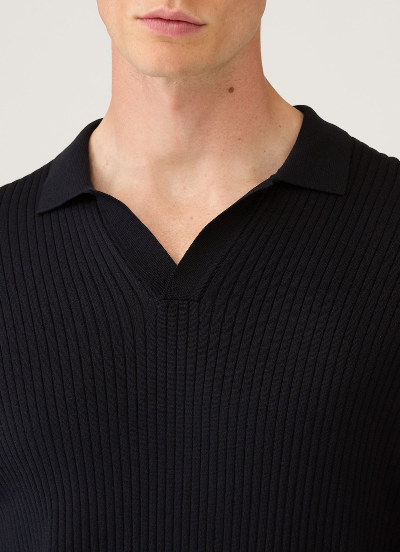 Long Sleeve Fine Rib Silk Cotton Polo Shirt 6