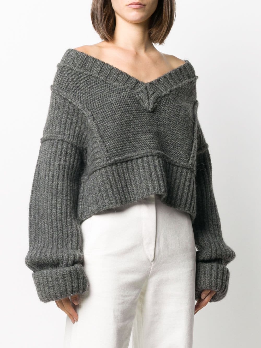 chunky v-neck knitted jumper - 3