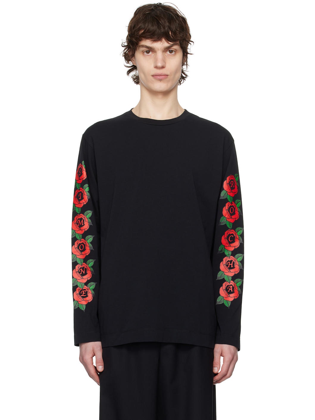 Black Cluster Rose Logo Print Long Sleeve T-shirt - 1