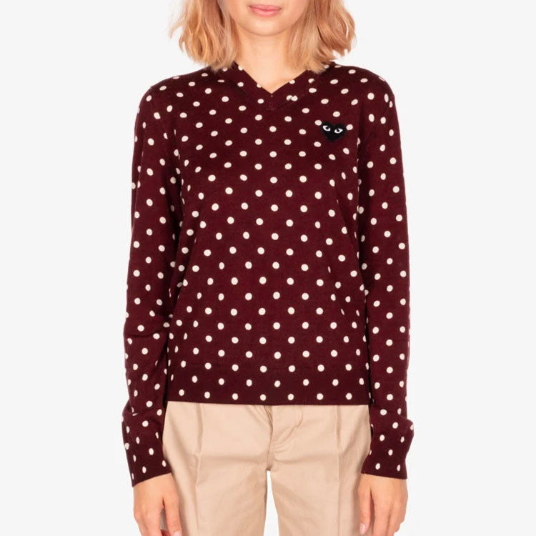 (WMNS) COMME des GARCONS PLAY Polka Dot Sweater Black Emblem 'Burgundy' AZ-N035-051-3 - 2