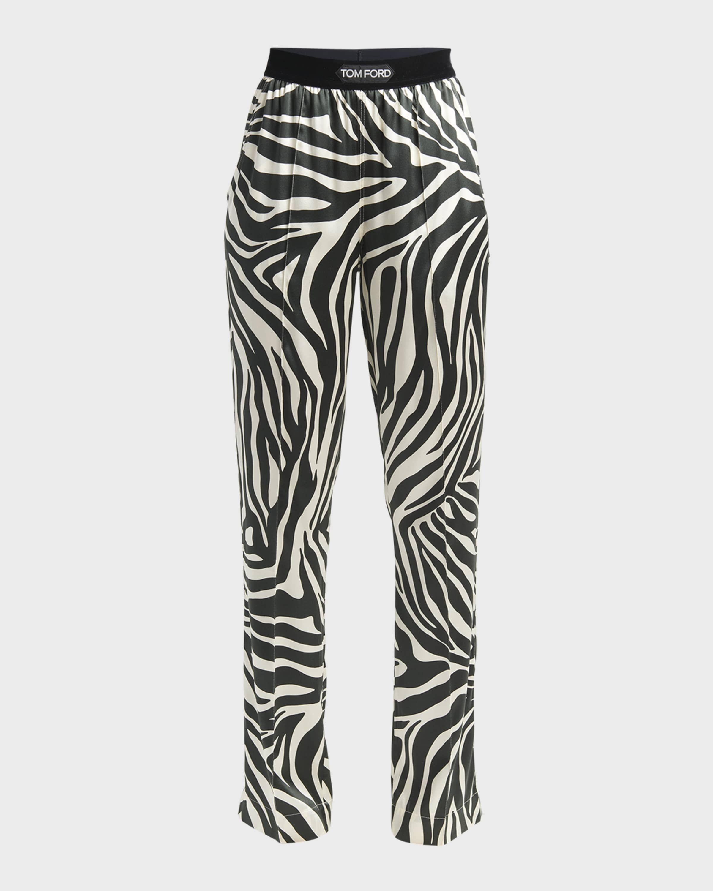 Optical Zebra-Print Silk Pajama Pants - 1