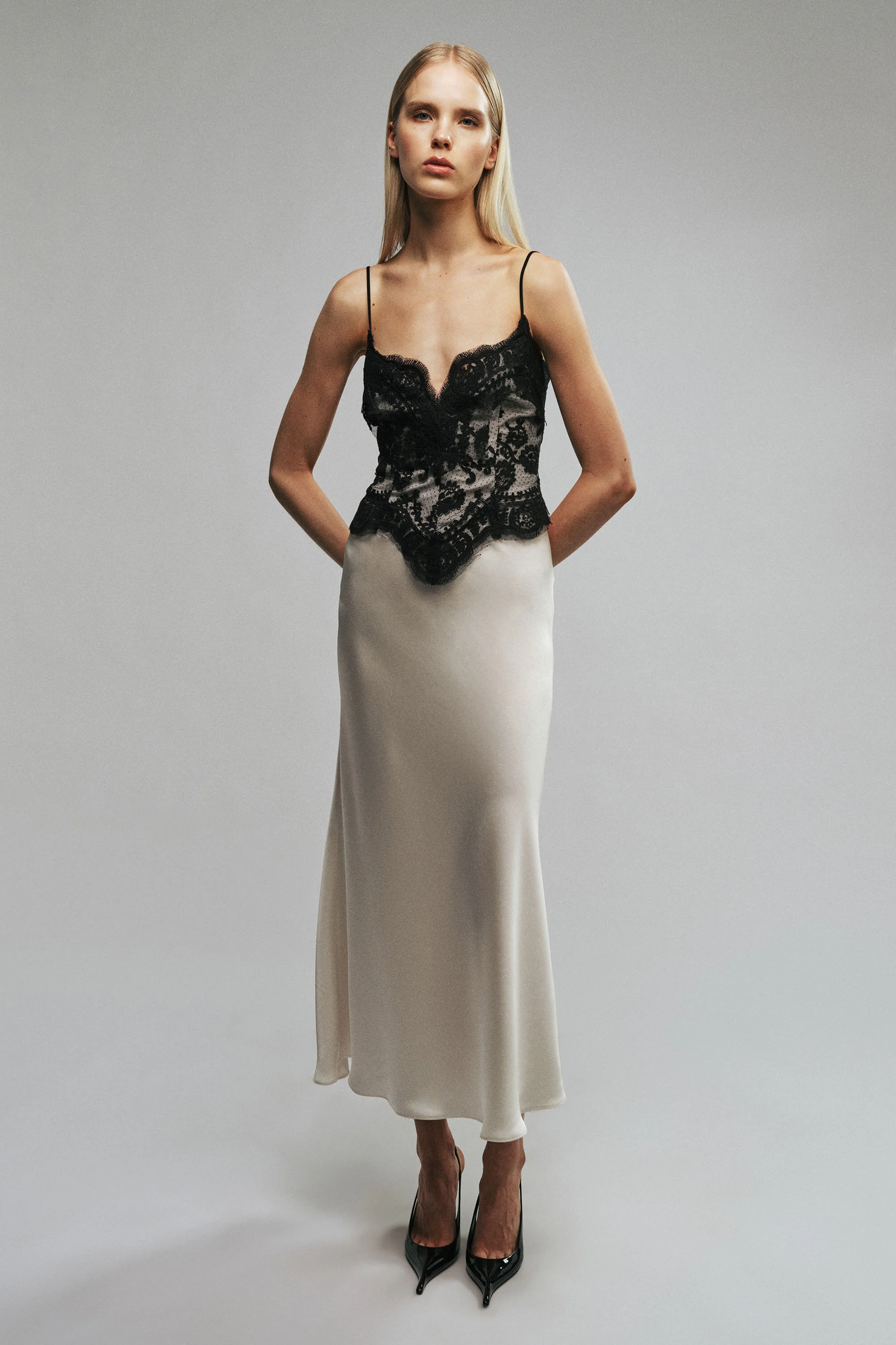 Ravinia Lace Bodice Midi Dress In Champagne - 1
