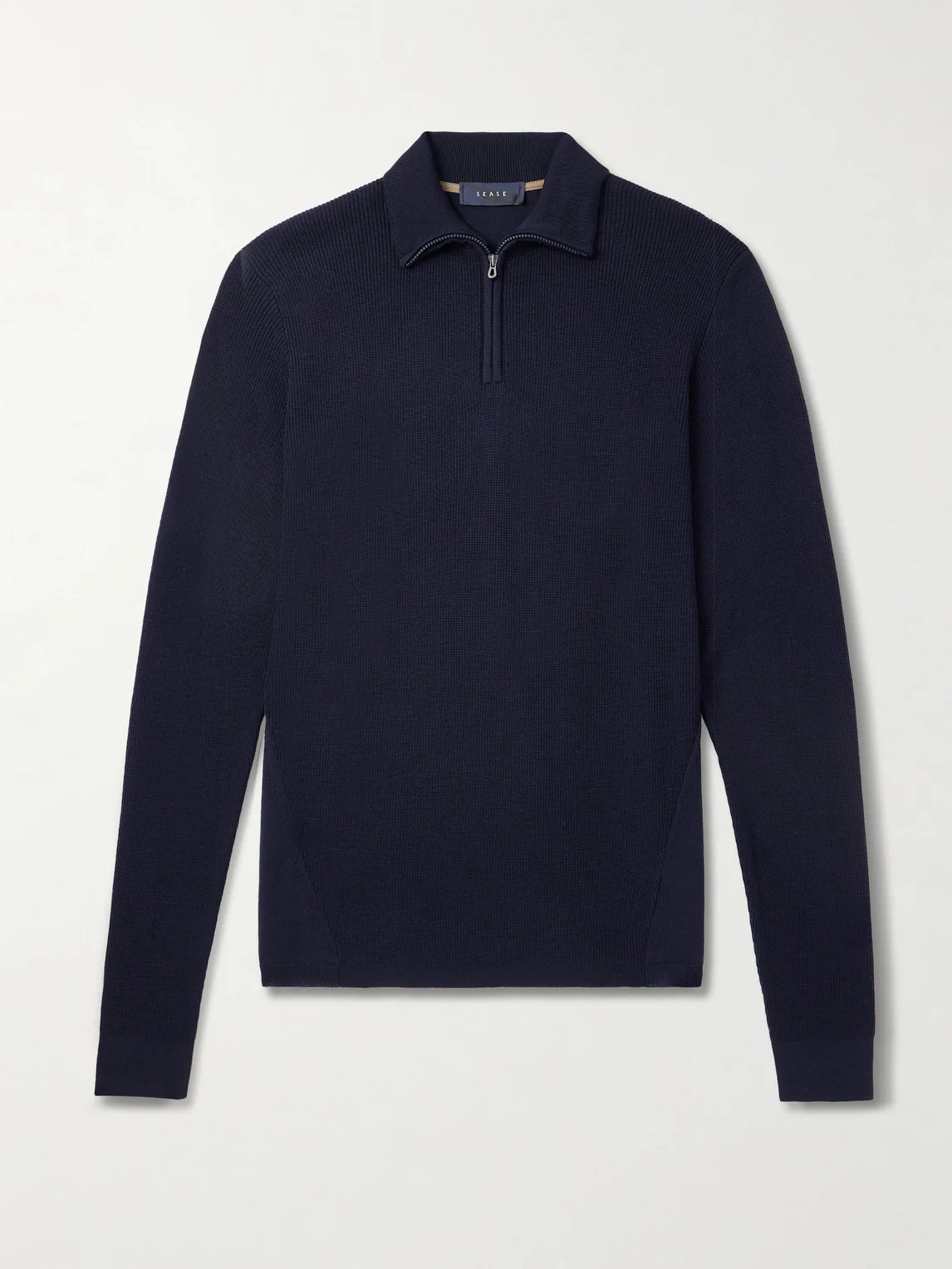 Waffle-Knit Virgin Wool Half-Zip Sweater - 1