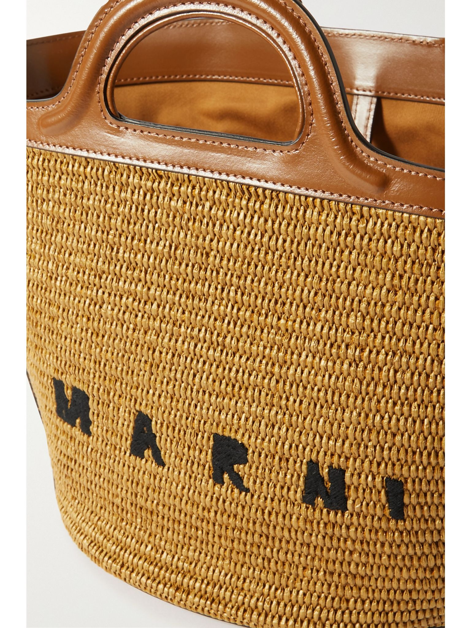Tropicalia small leather and embroidered faux raffia tote Neutral - 4