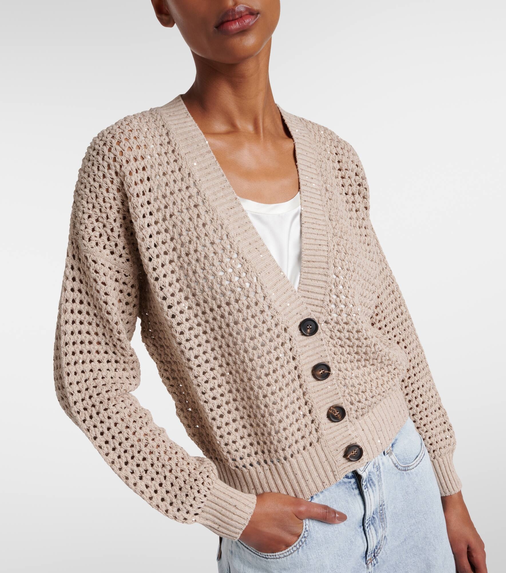 Sequined open-knit cotton-blend cardigan - 4
