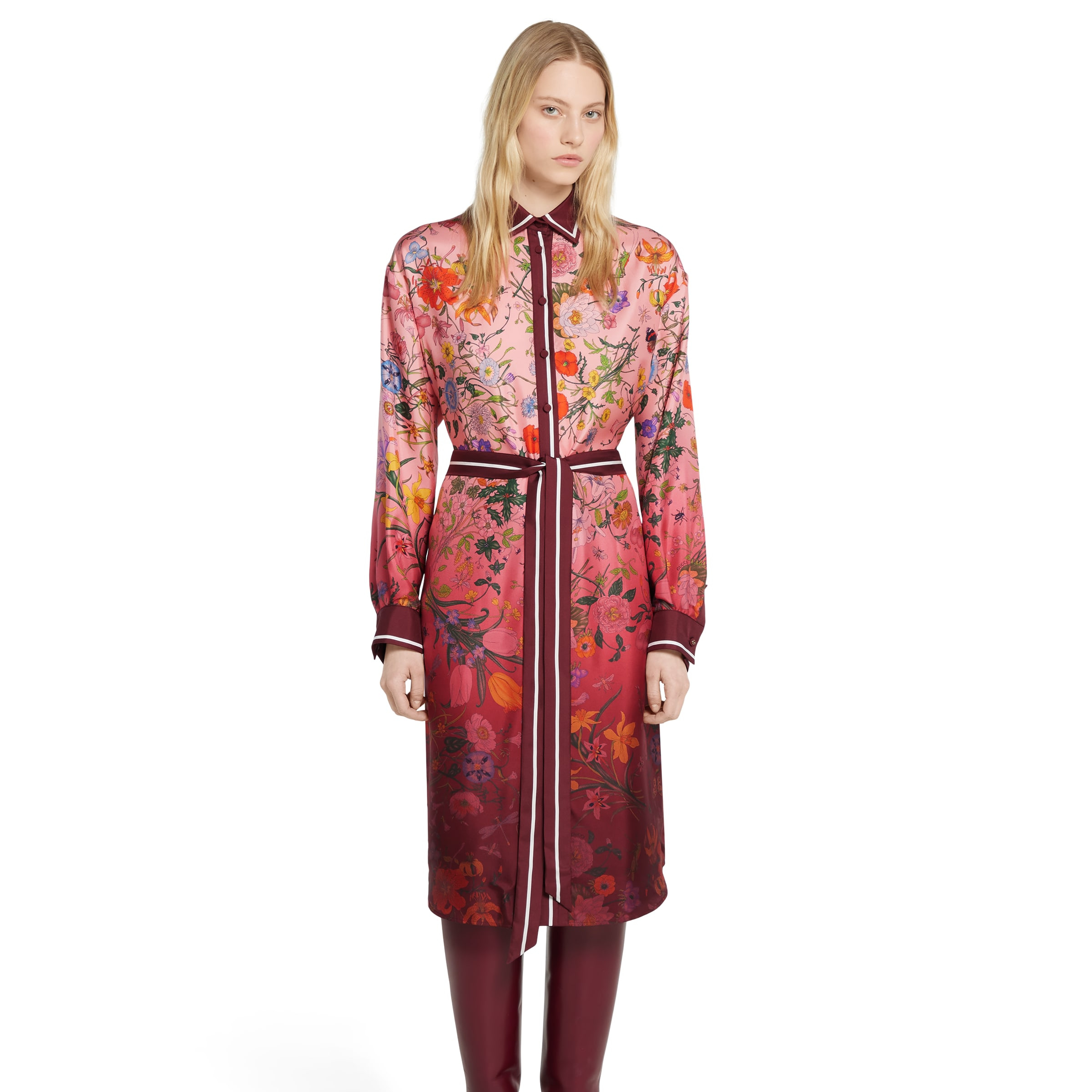 Printed silk twill shirt dress - 3