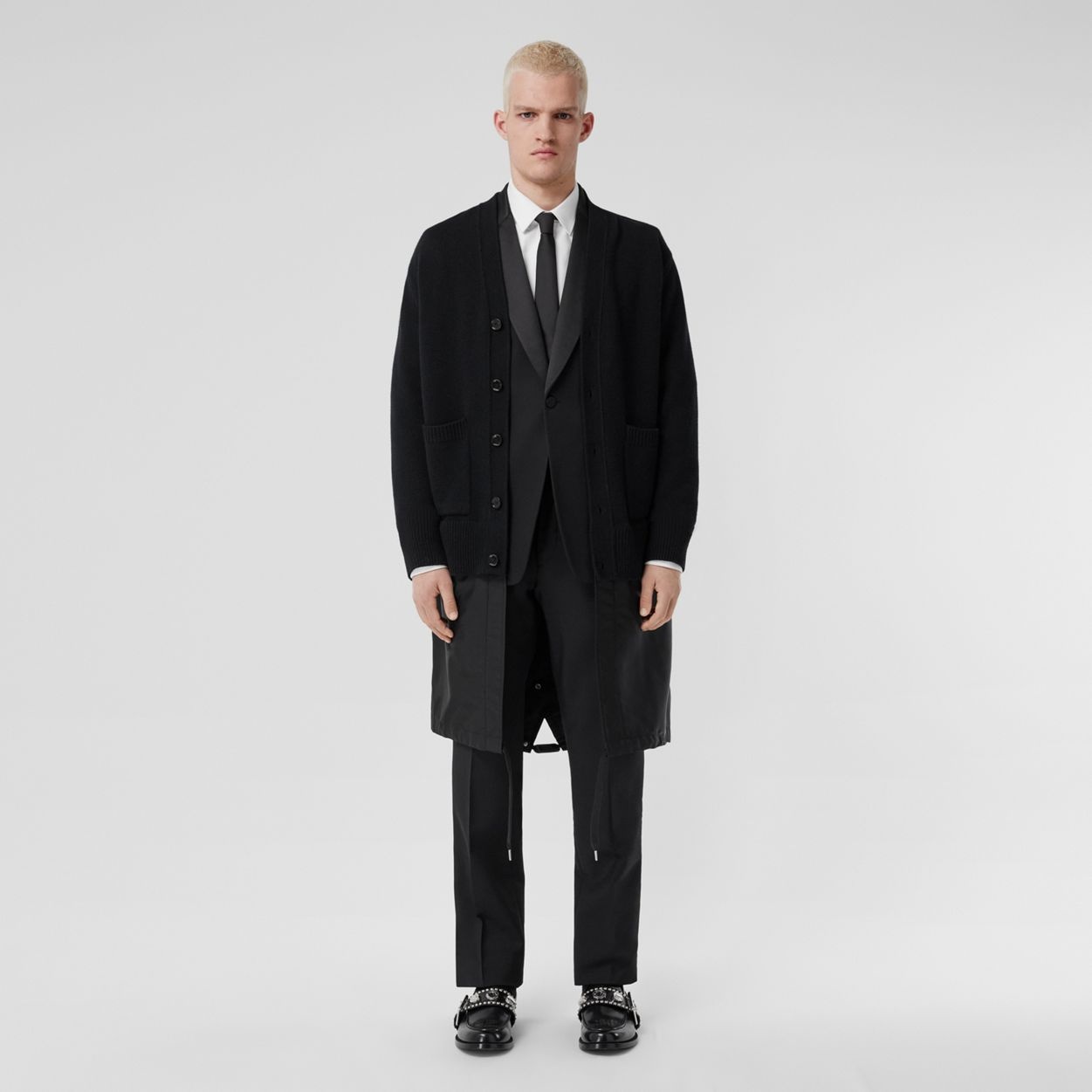 Contrast Nylon Panel Wool Cashmere Cardigan - 2