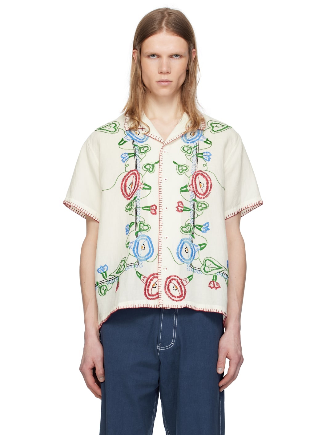 White Embroidered Linen Shirt - 1