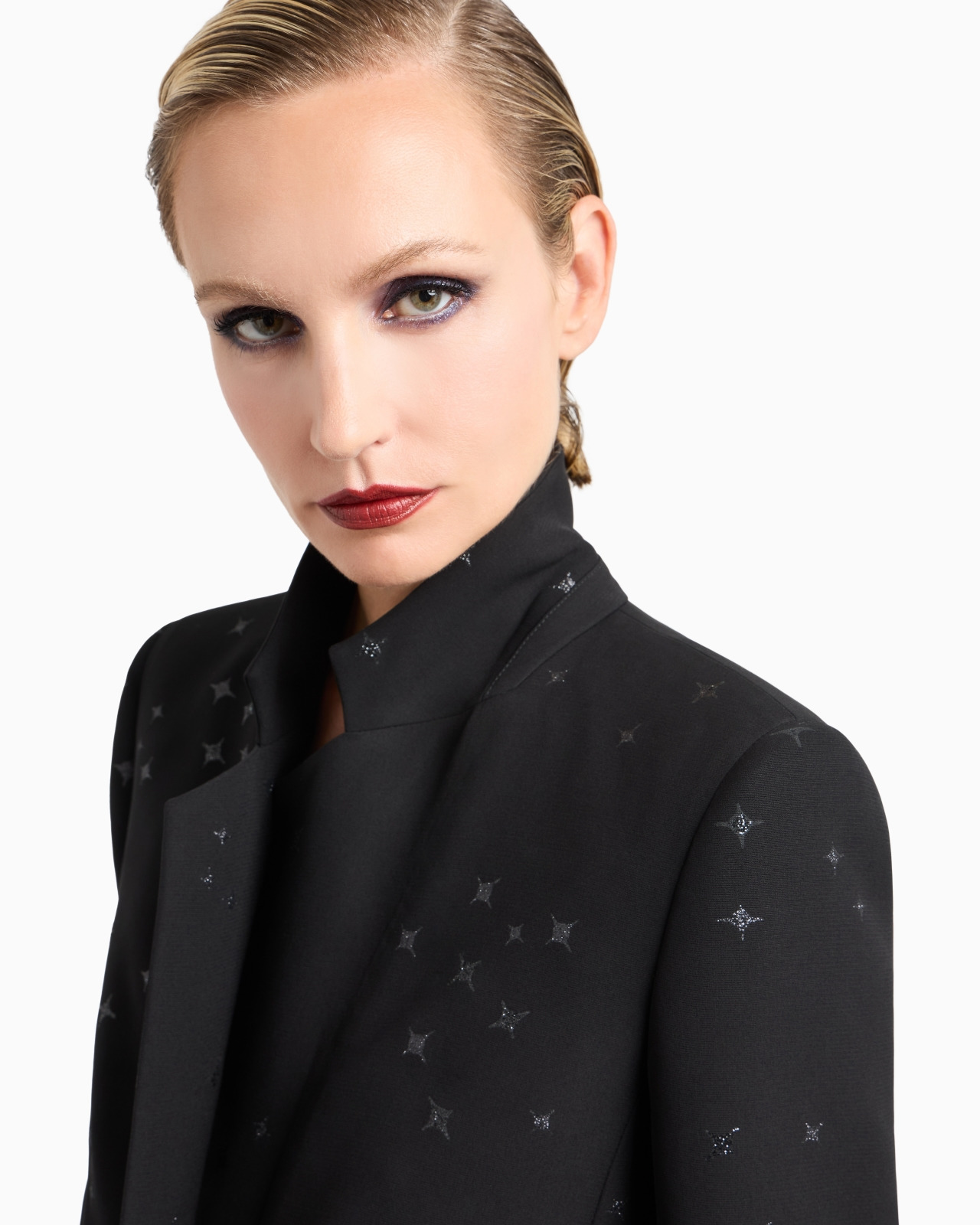 SILK CADY LONG COAT WITH GLITTER MOTIF - 5