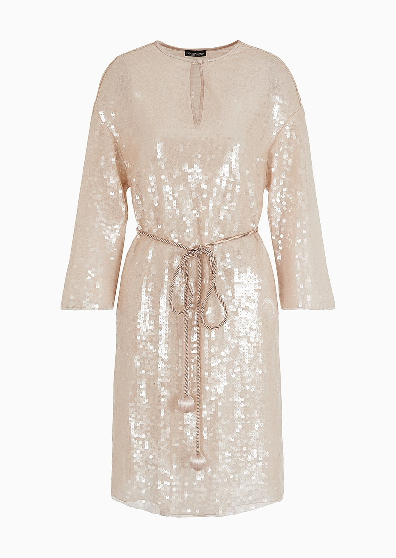 Midi dress with all-over sequins and belt - 1