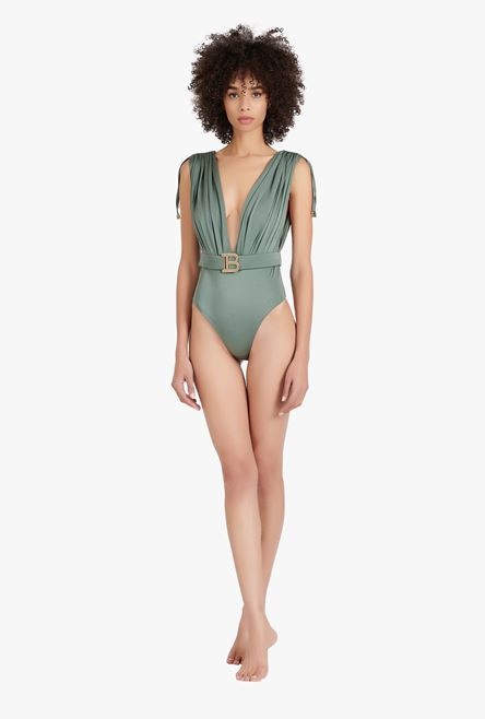 Draped khaki one-piece - 2