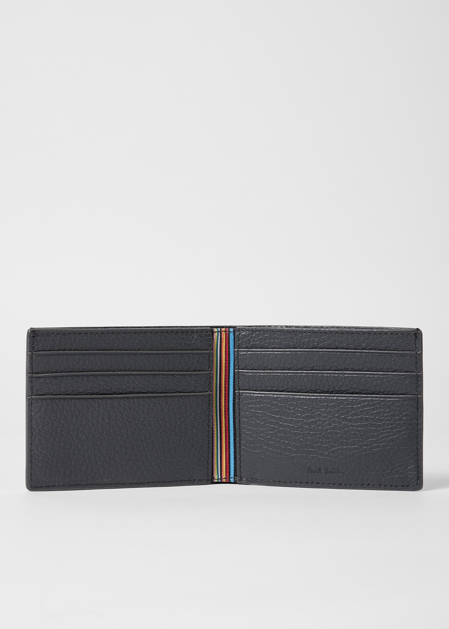 Grey Grained Leather Compact Billfold Wallet - 3