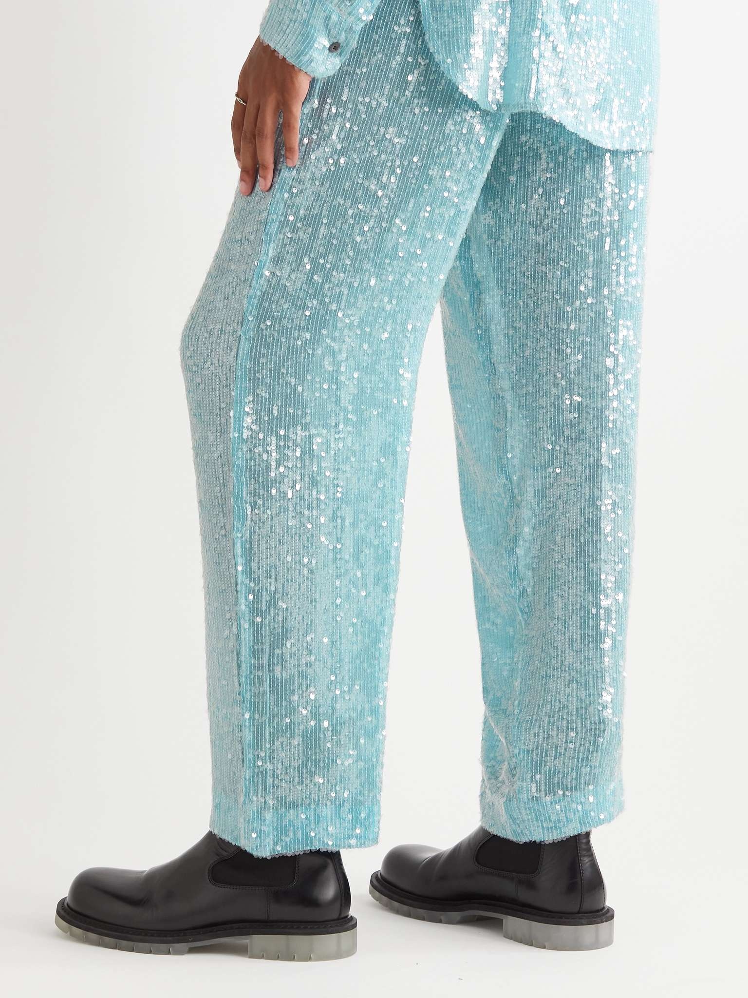 Sequinned Georgette Drawstring Trousers - 4