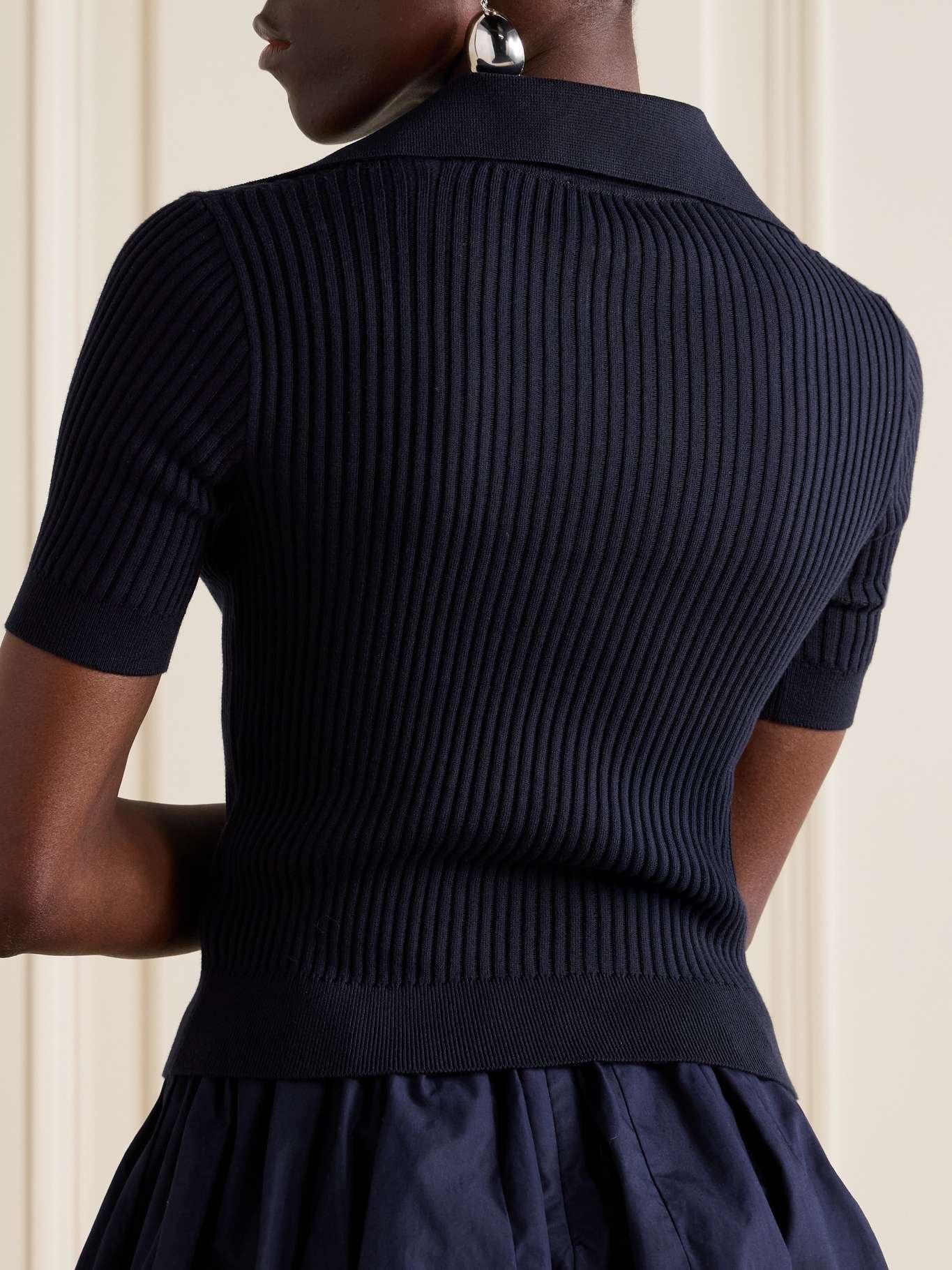 Ribbed cotton polo shirt Navy - 3
